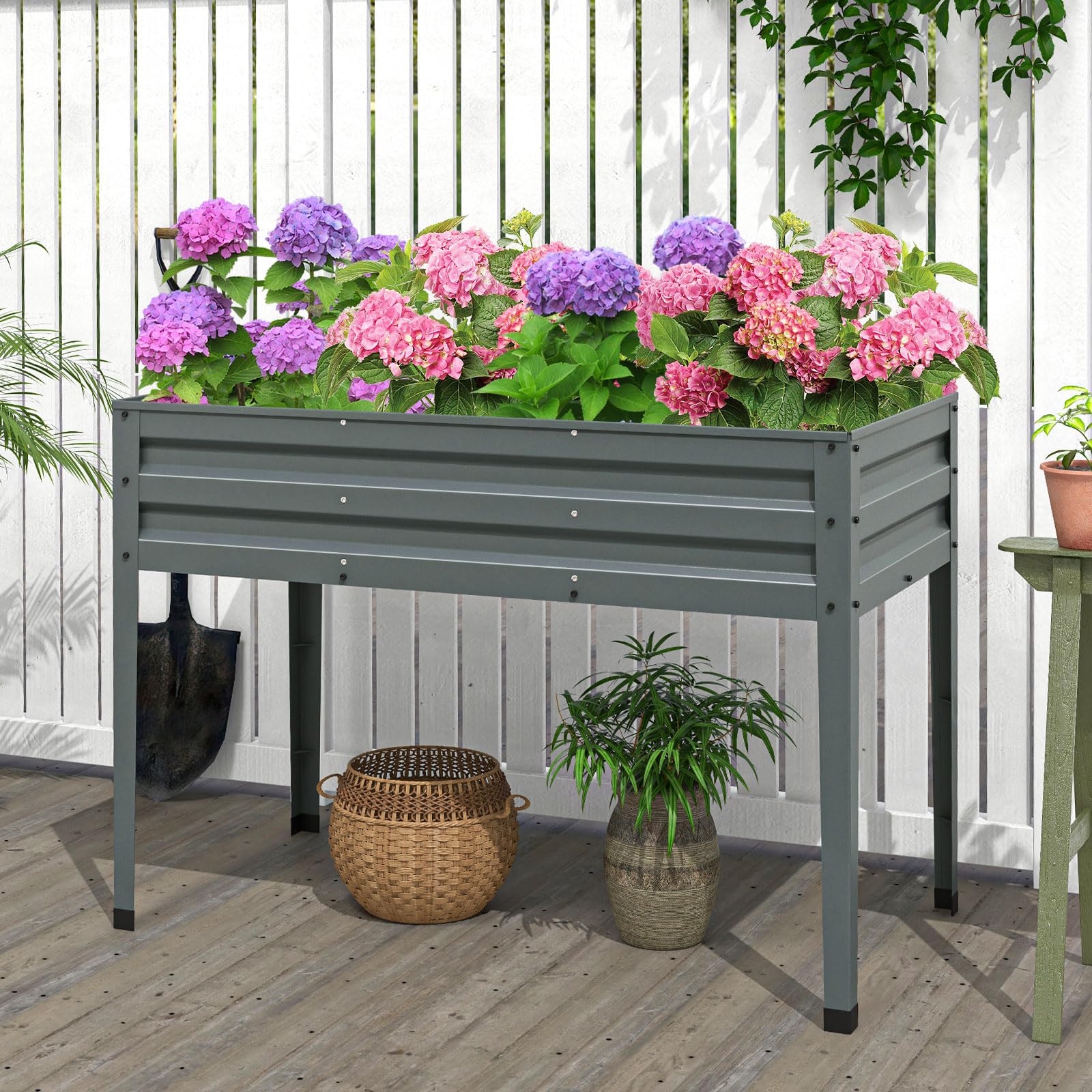 Giantex Raised Garden Bed with Legs, 46”x24”x32” Galvanized Steel Planter Box with Drainage Holes for Vegetables 