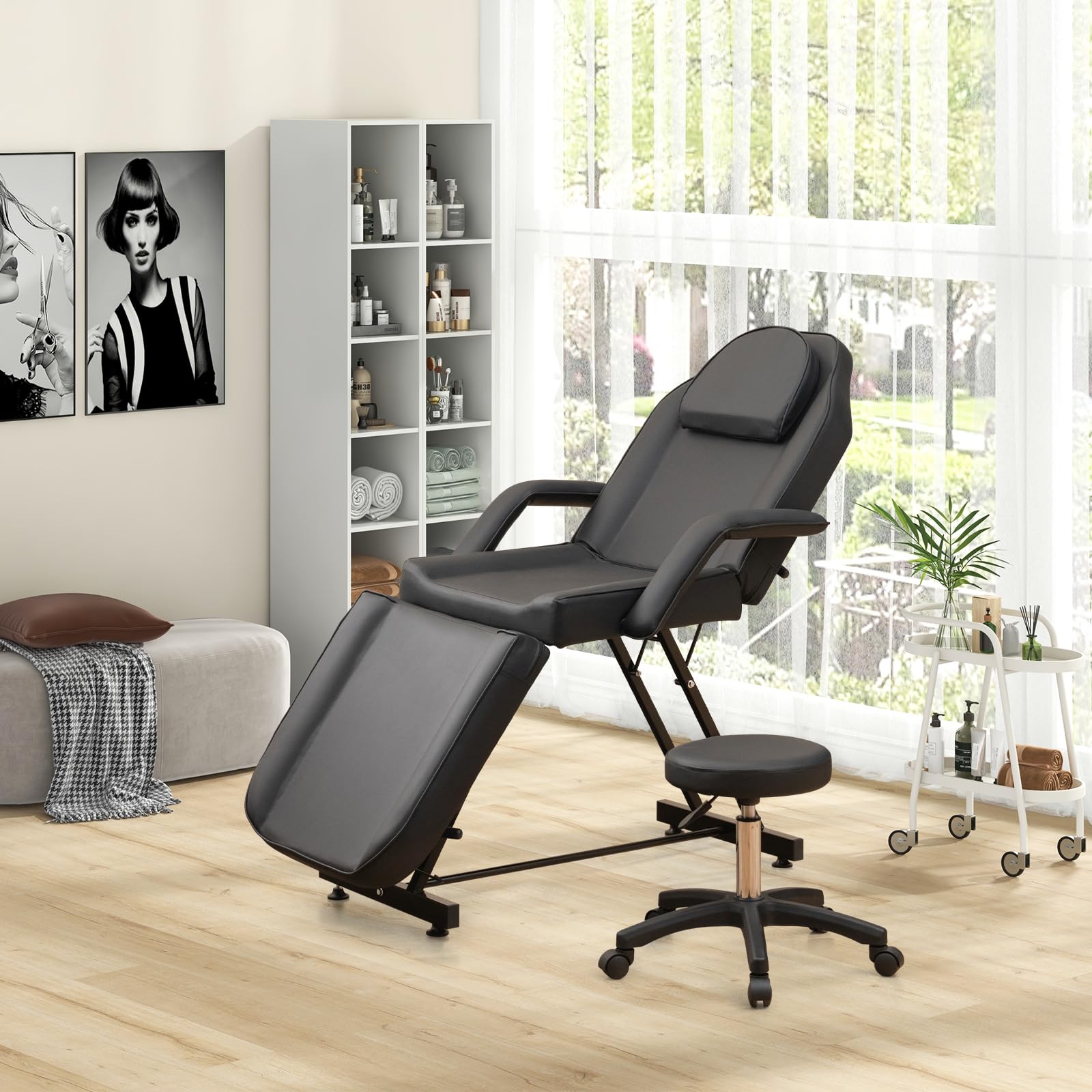 Giantex 73" Facial Chair with Hydraulic Stool, Tattoo Chair with with Adjustable Backrest & Legrest 