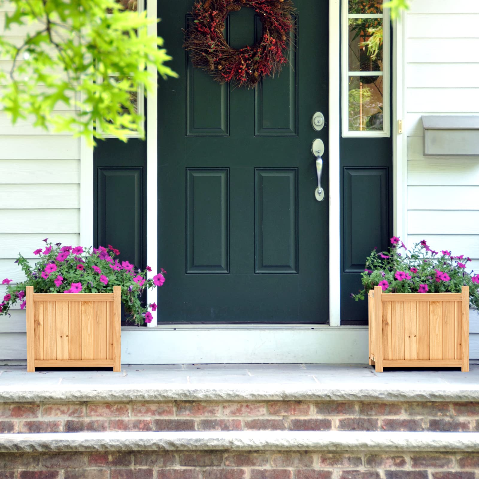 Giantex 15” Planter Raised Garden Bed - Wooden Planting Box, Outdoor Folding Square Planter 