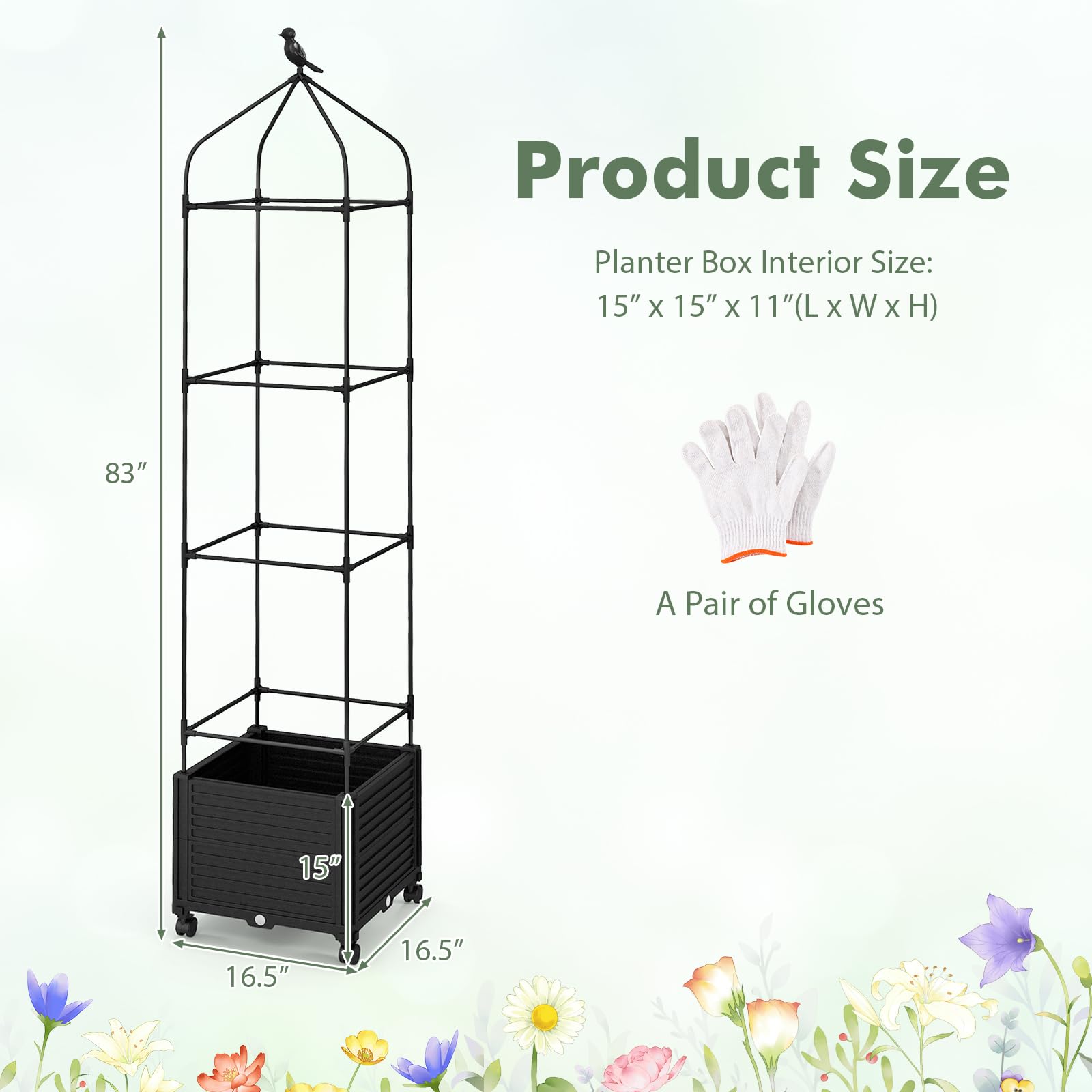 Giantex Raised Garden Bed with Tomato Cages, Obelisk & Bird Top 