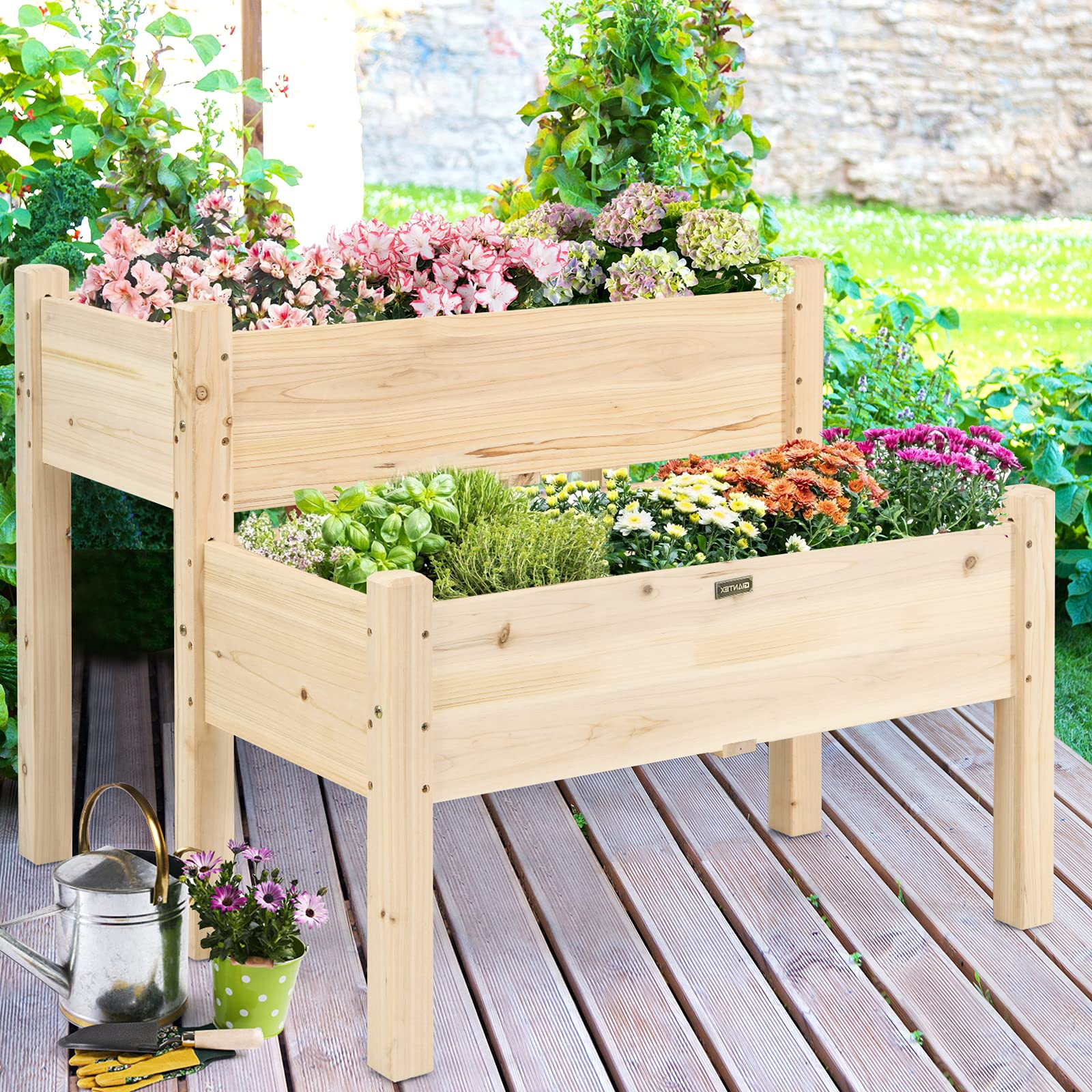 Set of 2 Raised Garden Bed, 34" x 33.5" x 28.5" (L x W x H) 