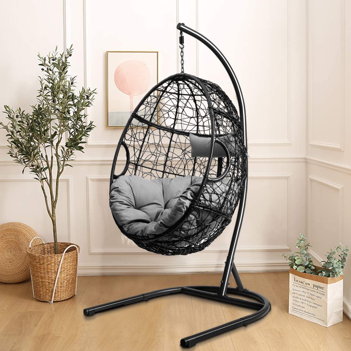 Hanging Egg Chair, Swing Chair with C Hammock Stand Set 