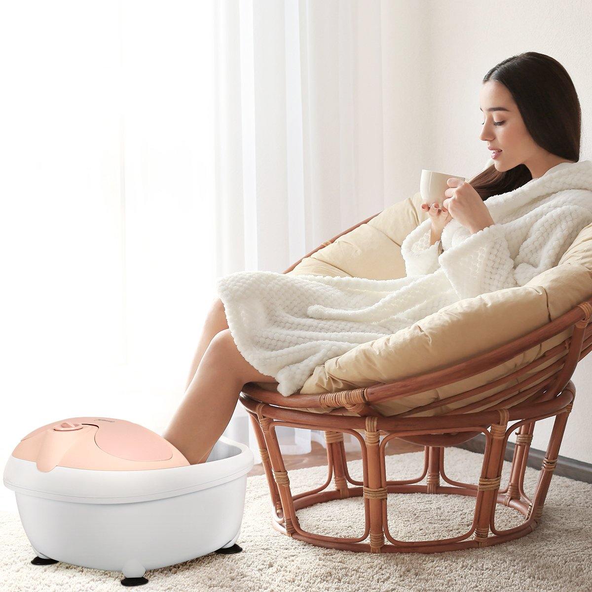 Giantex Foot Bath Massager Spa, Double-Layer Barrel Non-Cracking Foot Baths w/Callus Remover (Pink) 