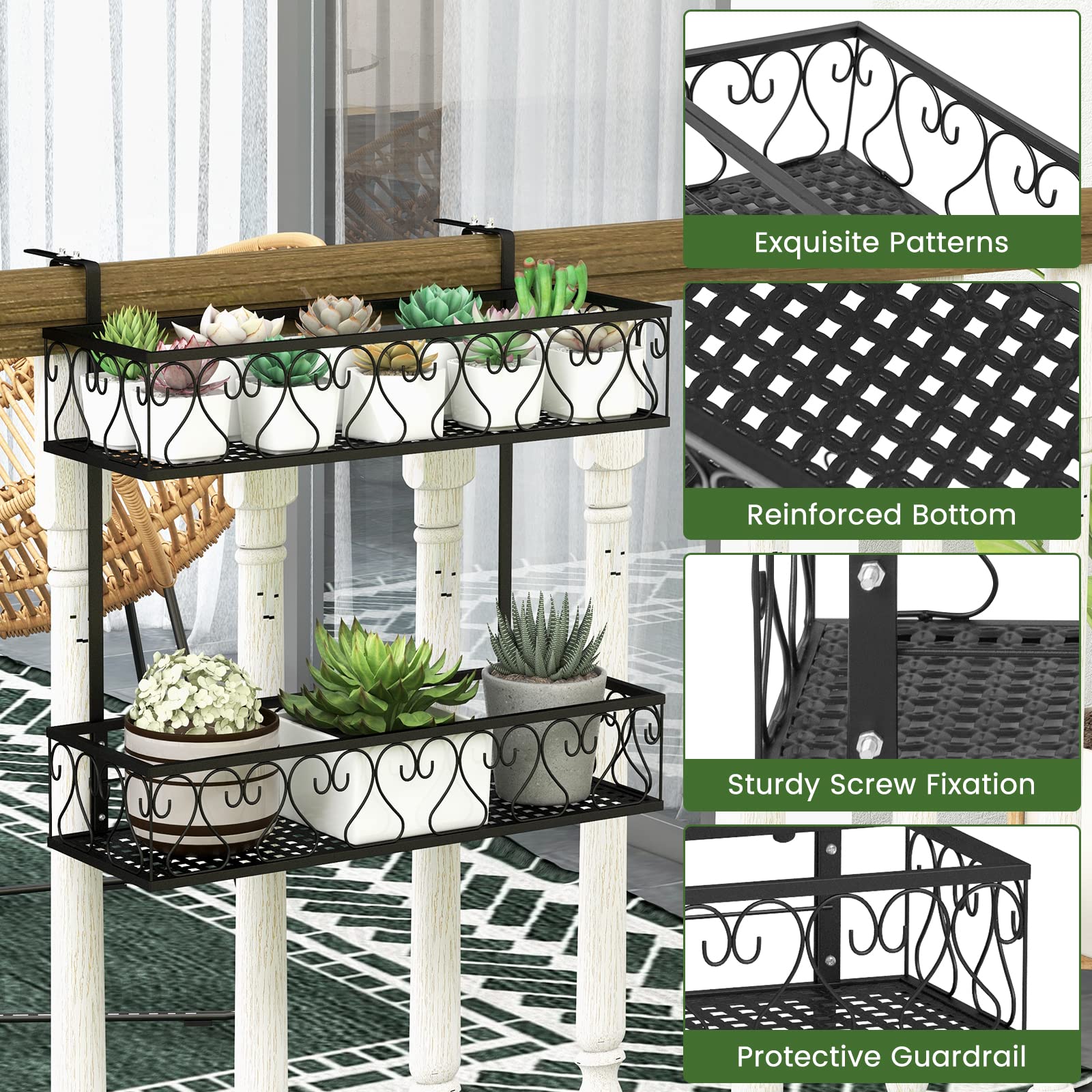 Giantex Balcoy Flower Pot Stand Rack w/ Adjustable Hooks & 2 Planter Baskets 