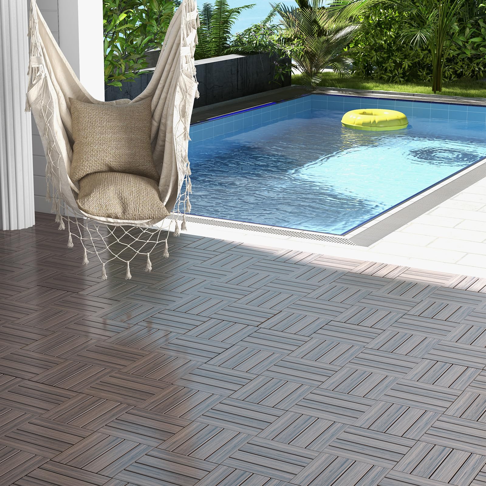 Giantex Interlocking Deck Tiles 18/36 Pack - 12" x 12" Weatherproof Composite Outdoor Flooring Covering