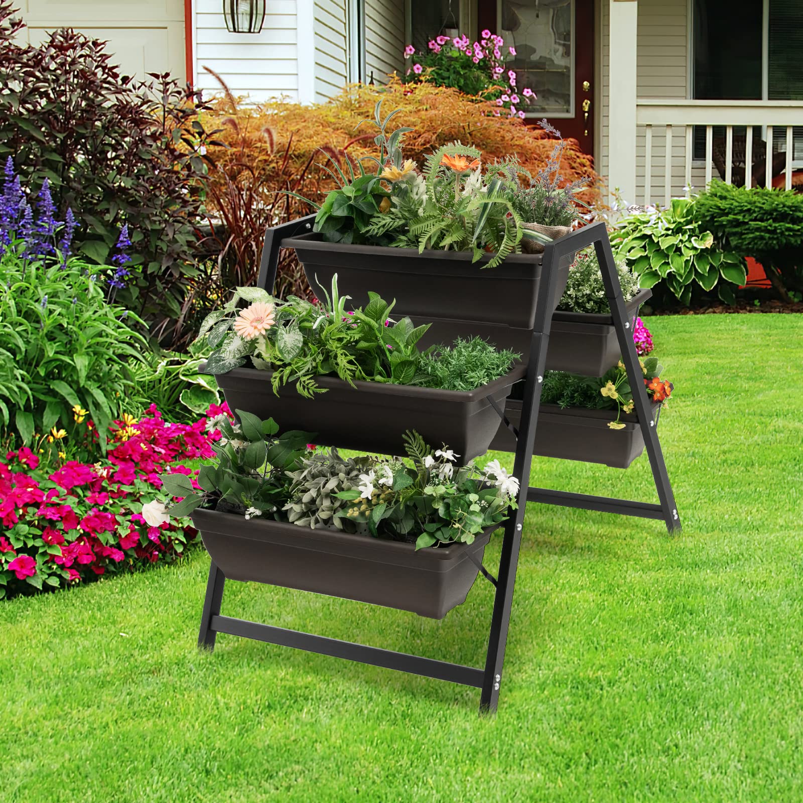 Giantex Set of 2 Vertical Raised Garden Bed, 5 Planter Boxes Container w/ Drainage Holes 