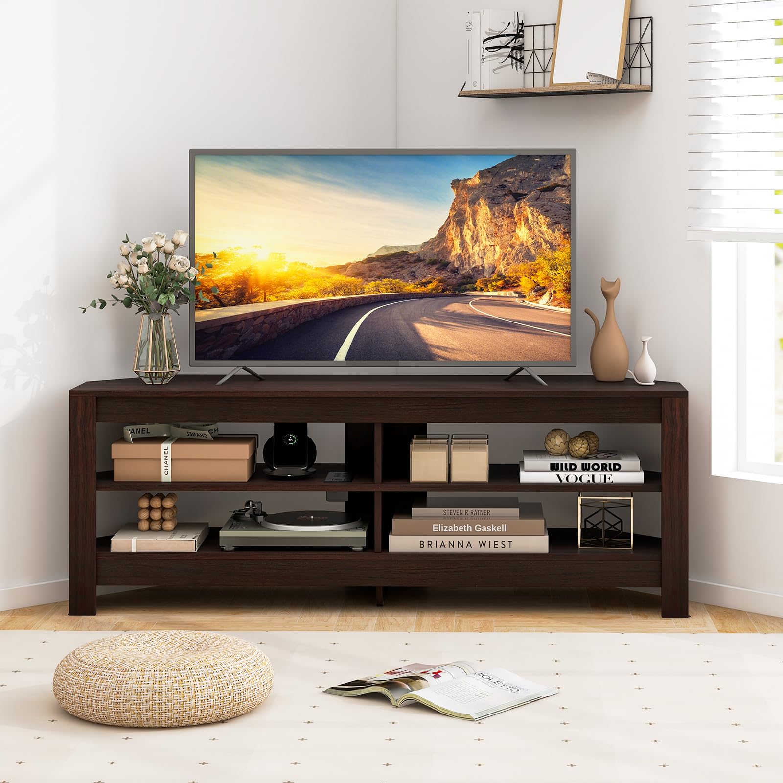 Giantex Corner TV Stand with Power Outlet, 3-Tier Entertainment Center 