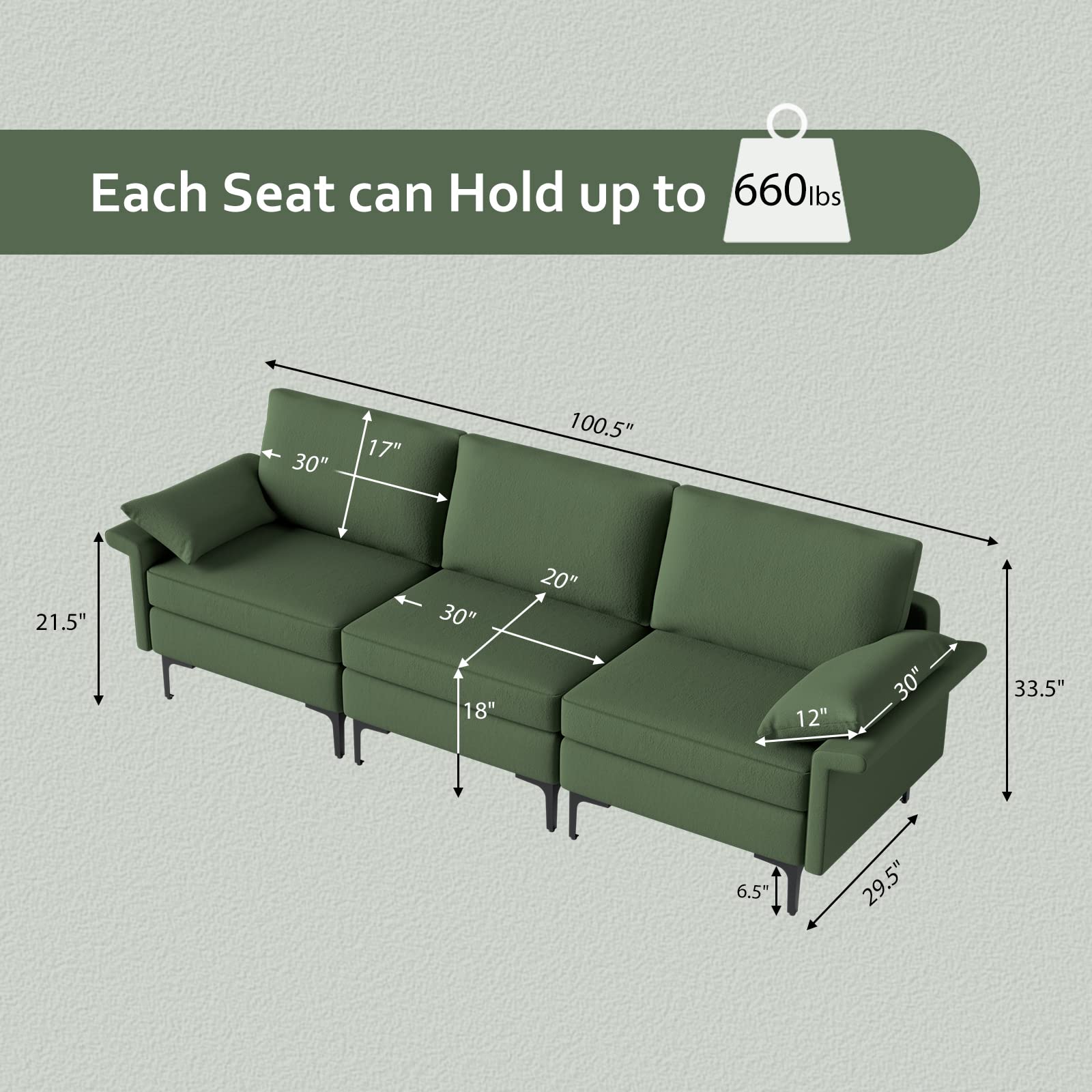 Giantex 3-Seat Sectional Sofa Couch, 100.5" L Convertible Sleeper with USB Port & Outlet 