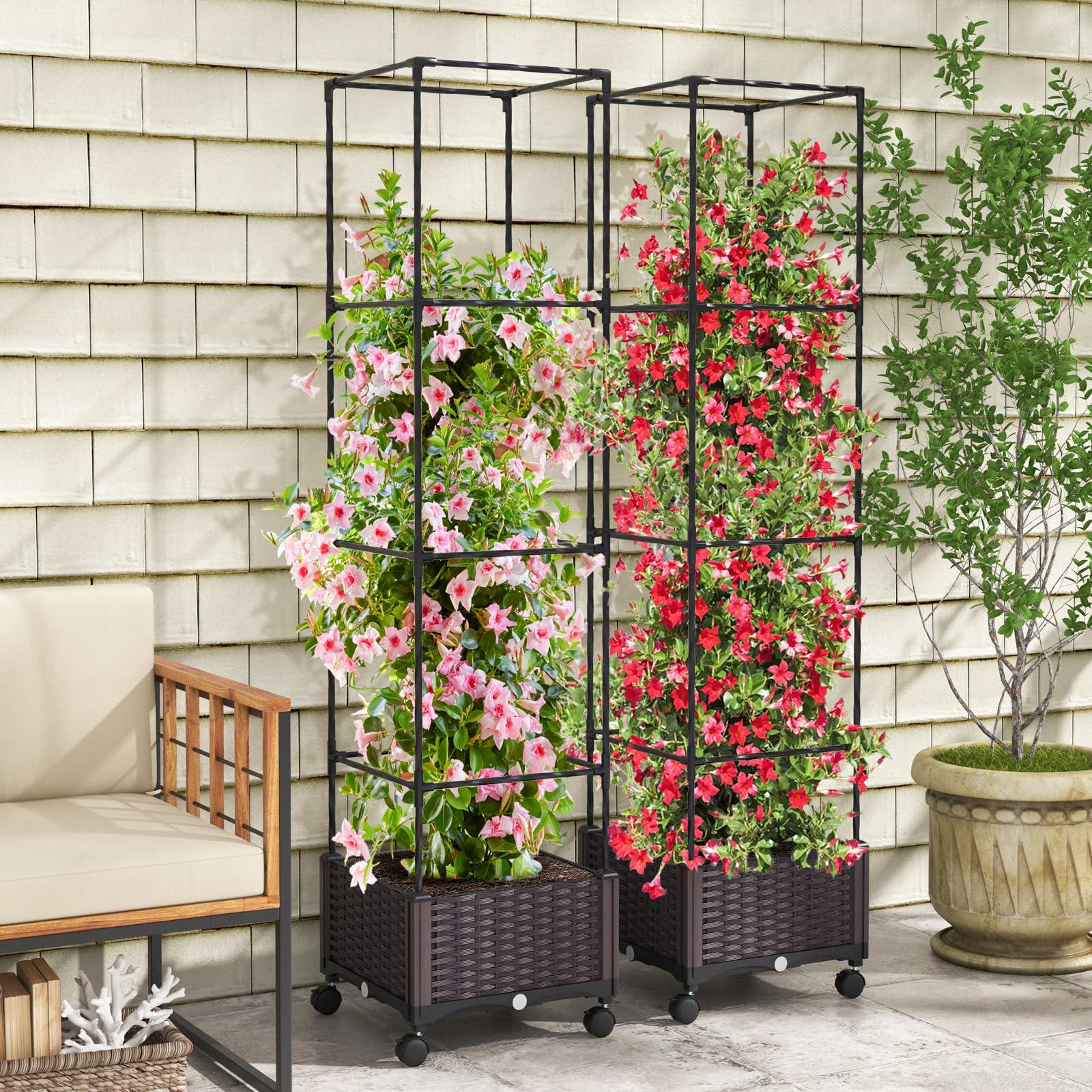 Giantex Raised Garden Bed with Tomato Cages, 67” Adjustable Height 