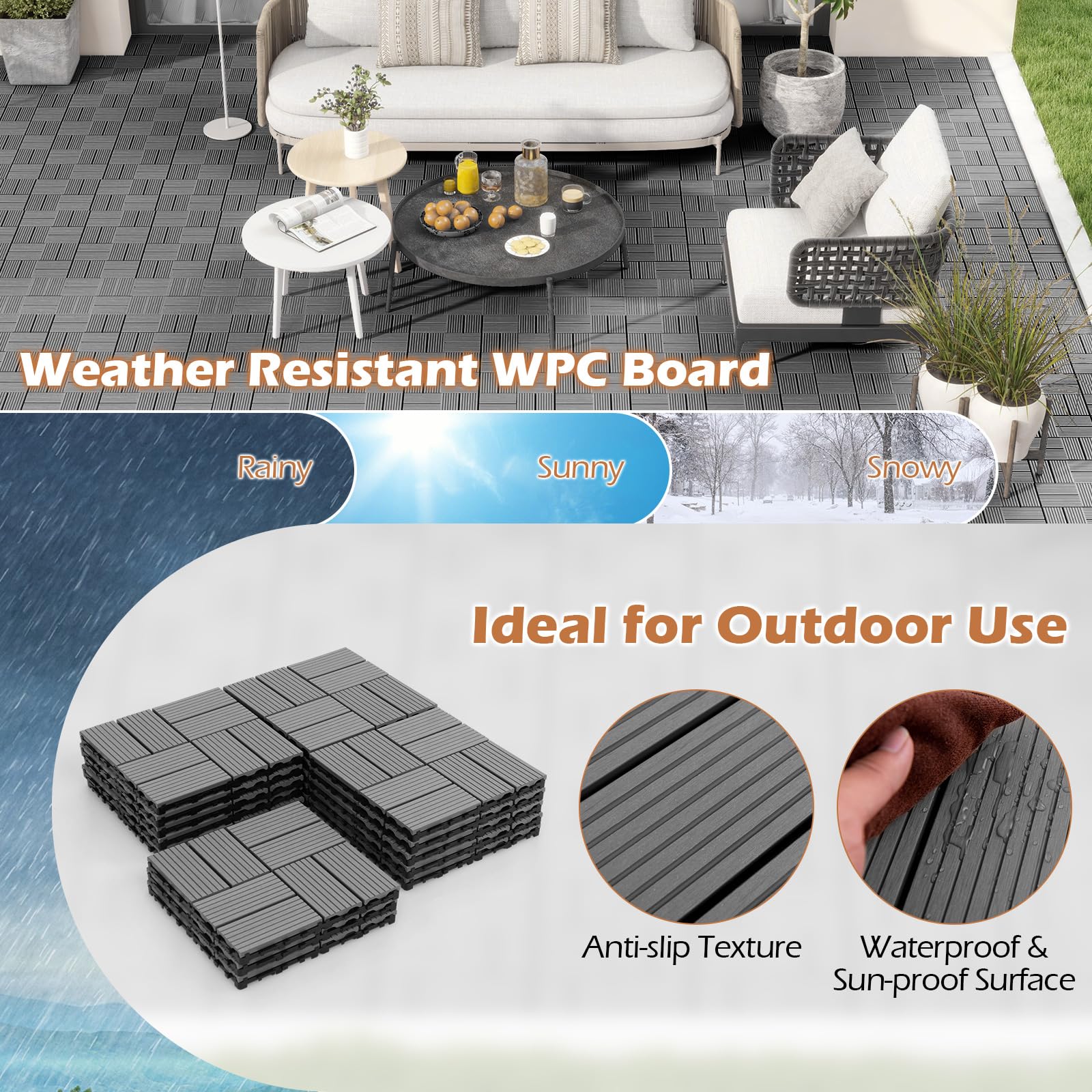 Giantex 18/36 PCS Interlocking Deck Tiles - 12" x 12" Composite Decking Boards Waterproof All Weather