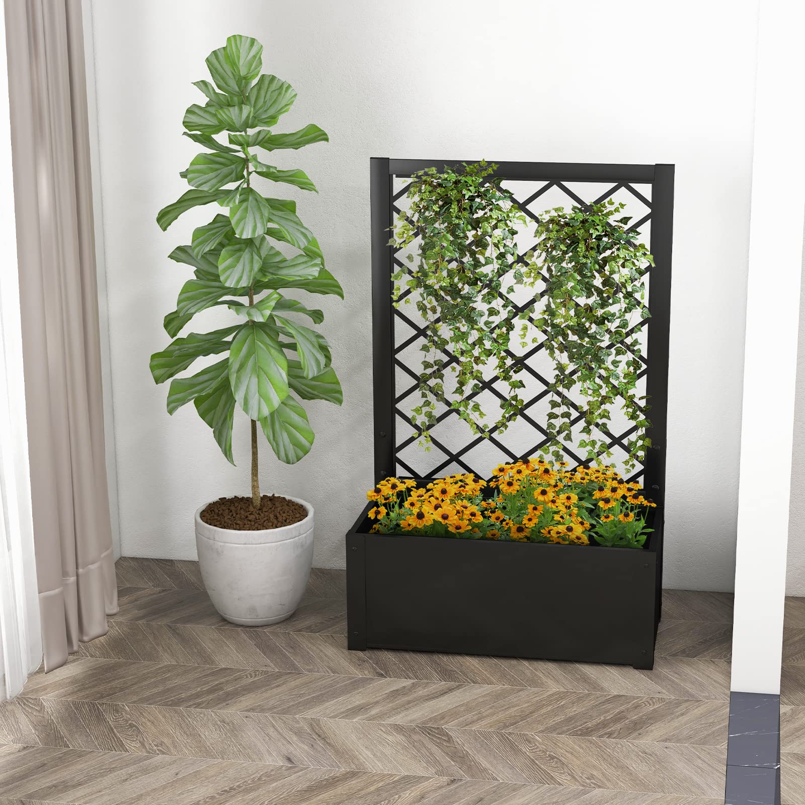Giantex Raised Garden Bed with Trellis, 49" Metal Vertical Planter with Garden Trellis 