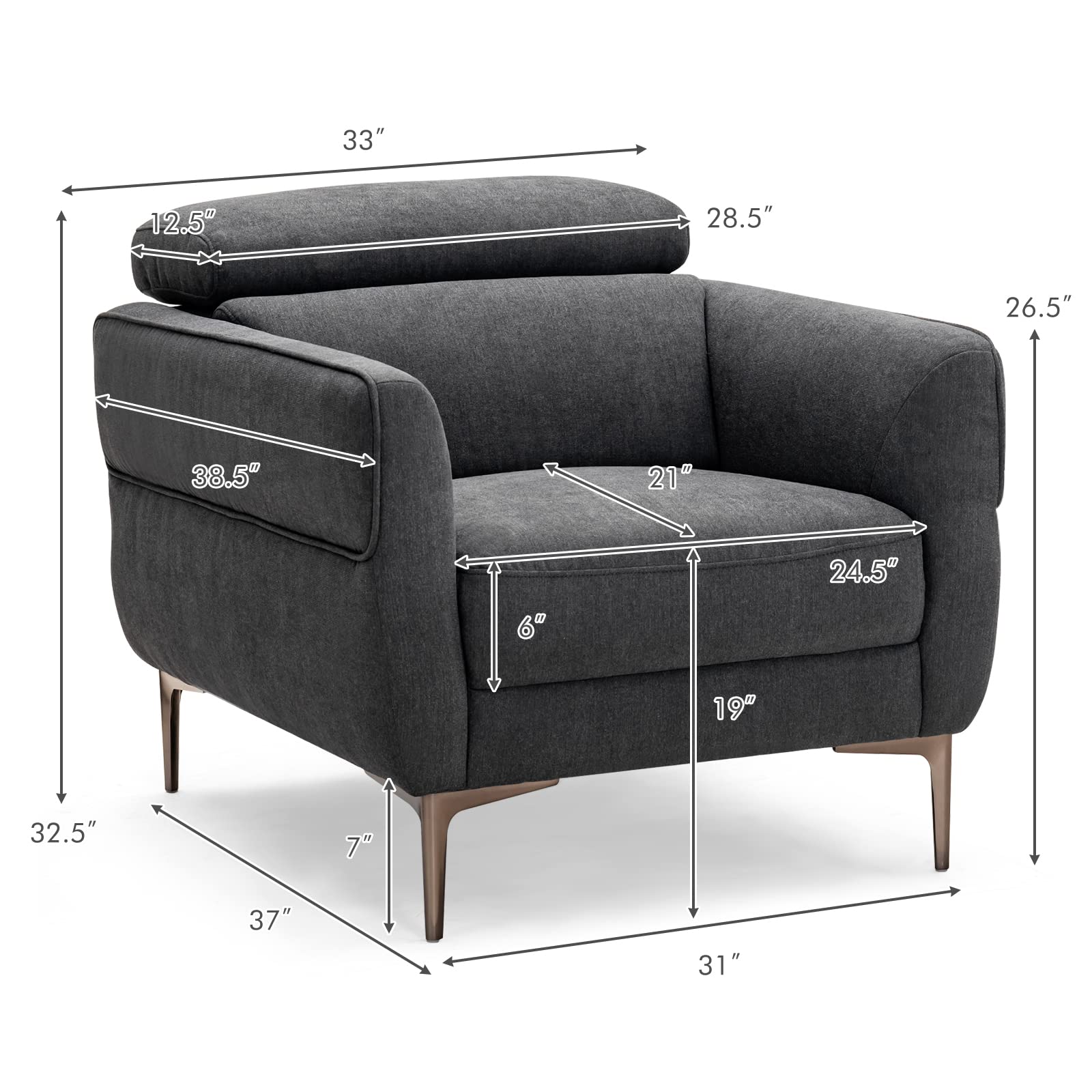 Giantex Accent Chair, Upholstered Single Sofa Chair with Adjustable Headrest 
