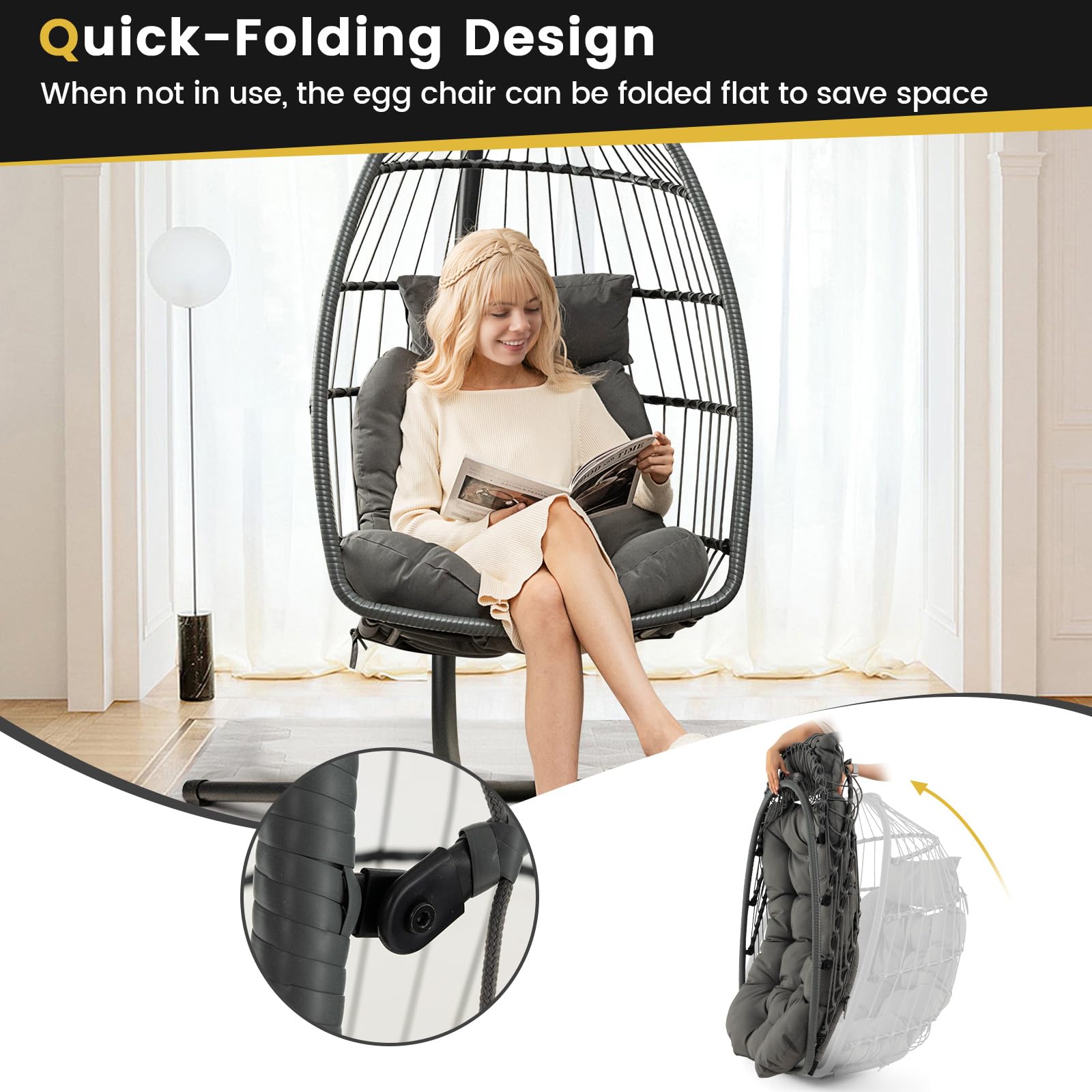 Giantex Foldable Hanging Egg Chair - Egg Swing Hammock Chair 