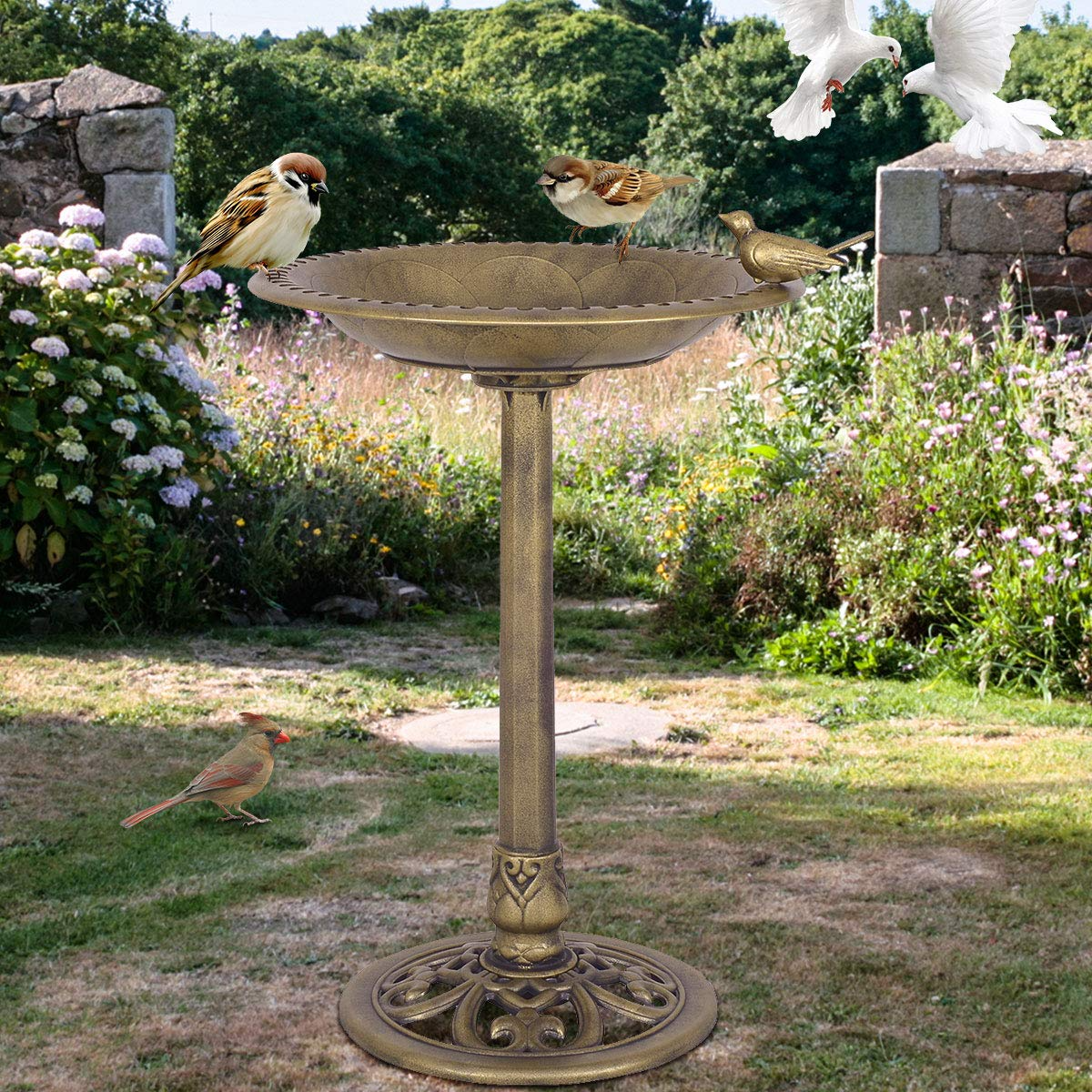 Giantex 28 Inch Height Pedestal Bird Bath Feeder Freestanding Antique Outdoor Garden Yard Patio Decor 