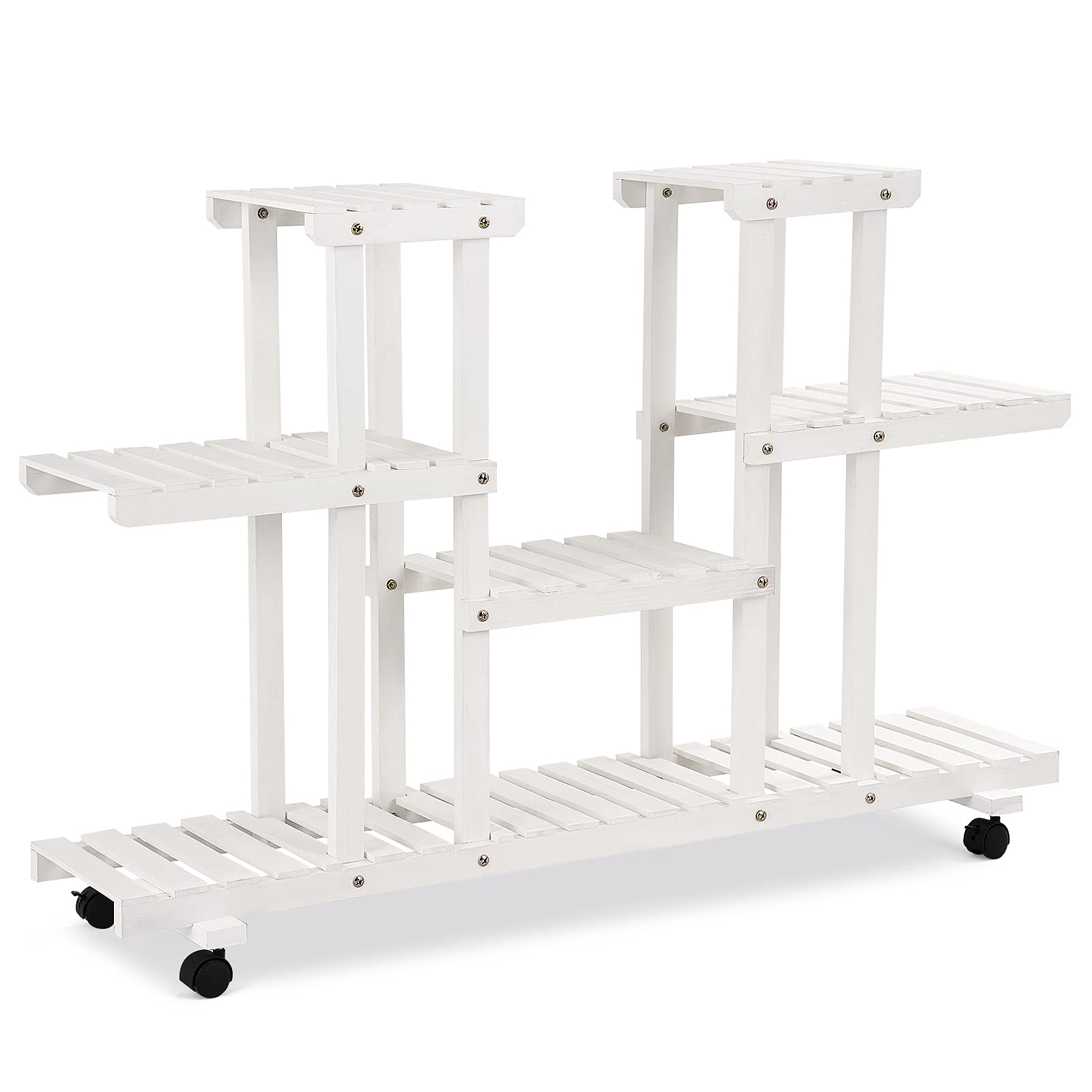 Giantex Rolling Flower Rack Wood Plant Stand on Wheels 