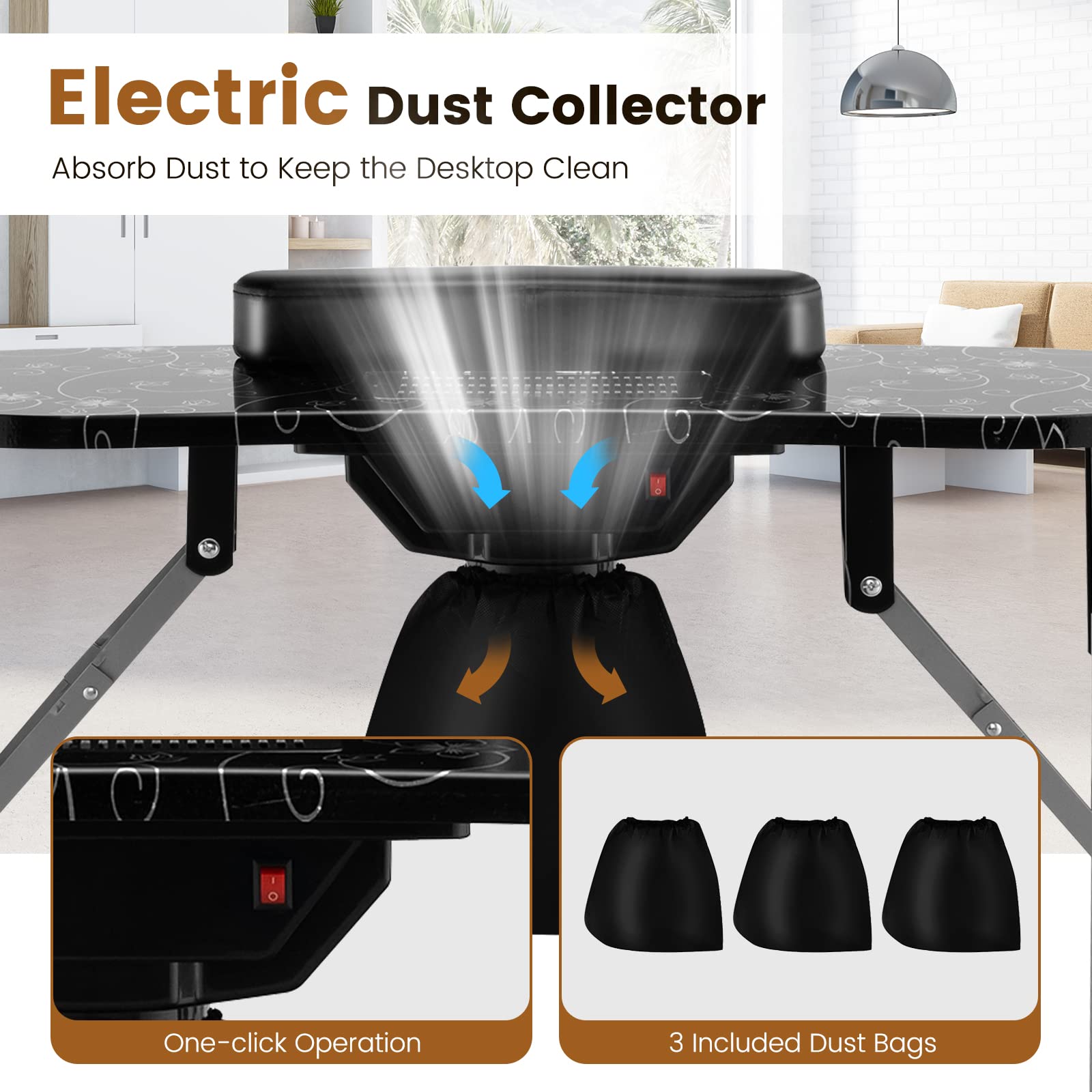 Giantex Nail Desk with Electric Dust Collector, Portable Manicure Table with USB-Plug LED Table Lamp 