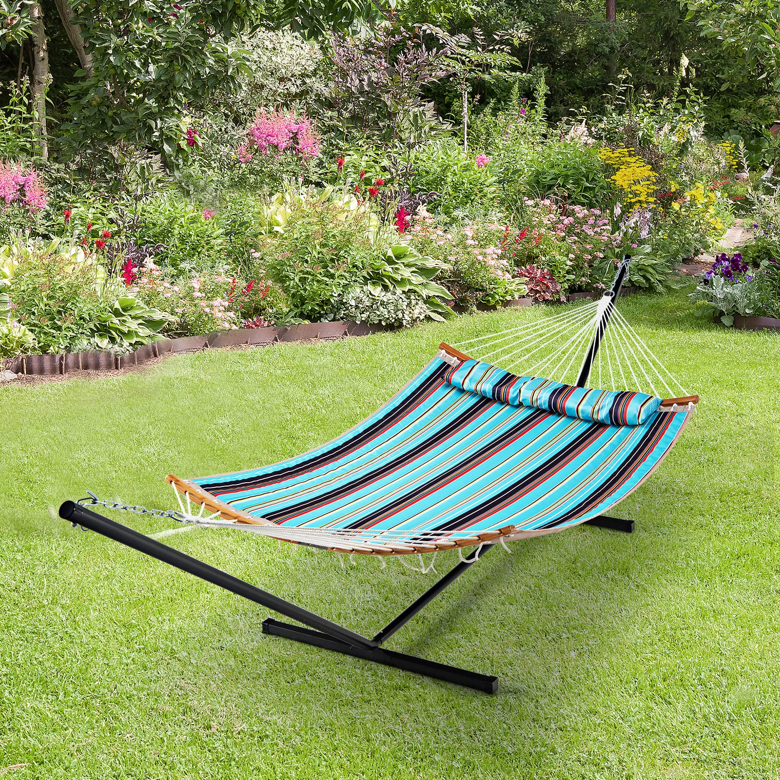 Giantex Hammock with Stand Included Portable 2-Person Outdoor Hammock(Blue & Red) 