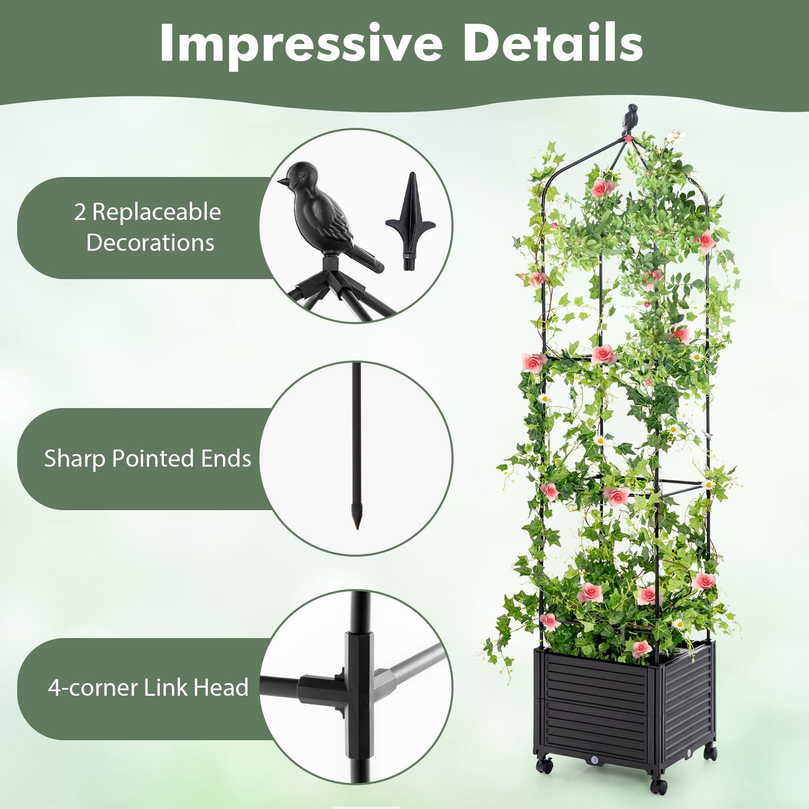 Giantex Raised Garden Bed with Tomato Cages, Obelisk & Bird Top 