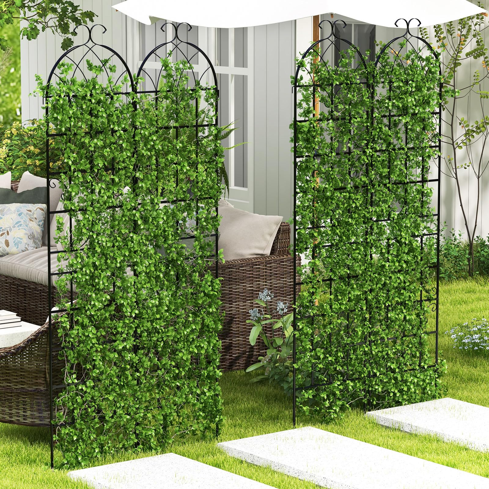 Giantex 2 Pack Trellis for Climbing Plants Outdoor, 7 FT Tall Galvanized Steel Garden Trellis 