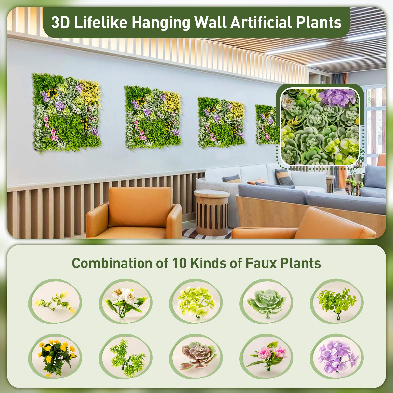 Giantex 2 Pack Hanging Artificial Plants Panels, 20" x 20" Square Framed 3D Greenery Wall Art Decor 