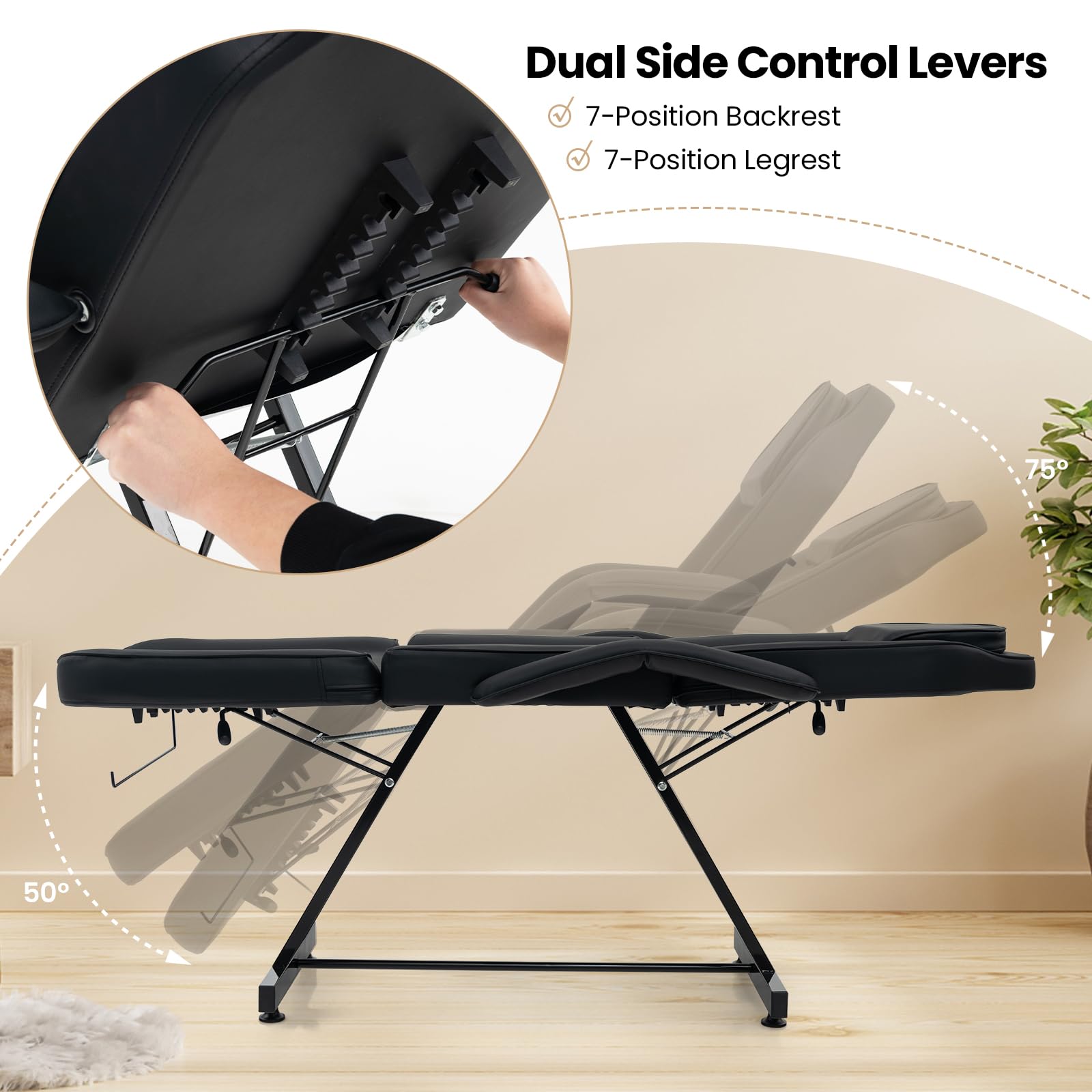 Giantex 73" Facial Chair with Hydraulic Stool, Tattoo Chair with with Adjustable Backrest & Legrest 