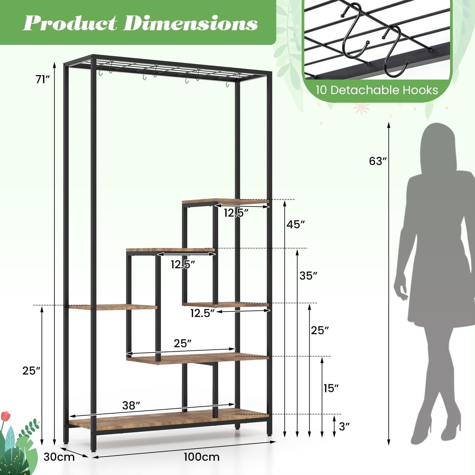 Giantex 71" Tall Plant Stand Indoor, 6-Tier Metal Plant Shelf with 10 Hanging Hooks 