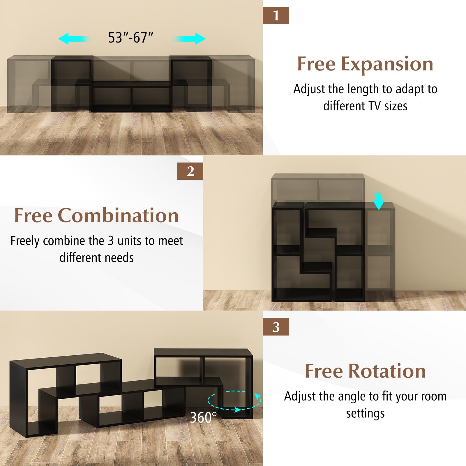 Giantex Free-Combination TV Stand for Bedroom - Entertainment Center for 50 55 60 65 Inch TV