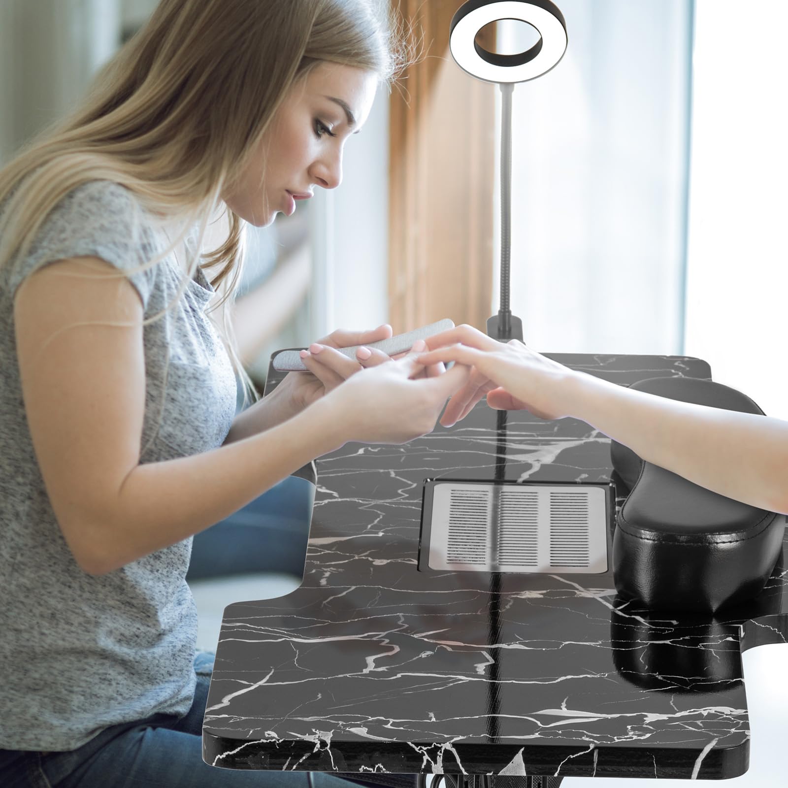Giantex Foldable Nail Desk - Manicure Table with Built-in Dust Collector Fan, Adjustable LED Lamp 