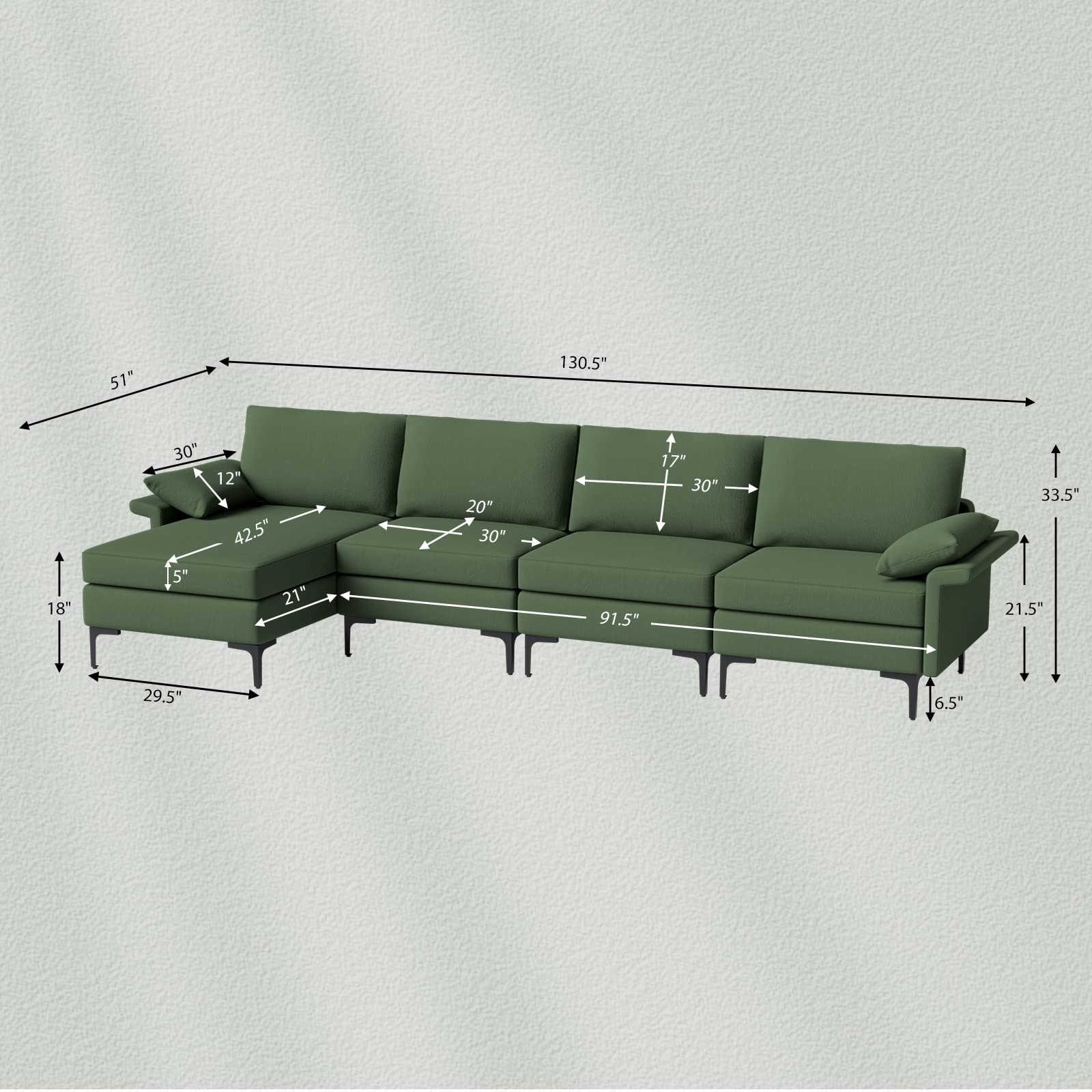 Giantex 130.5" L Convertible Sofa Couch, Sectional Sleeper 