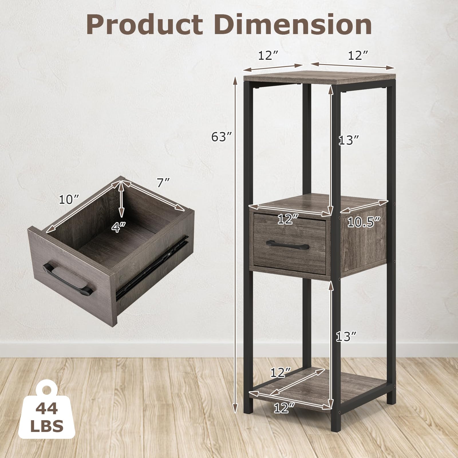 Giantex 3 Tier Tall Plant Stand Indoor, 36 Inch Corner Plant Holder with Drawer & Metal Frame 