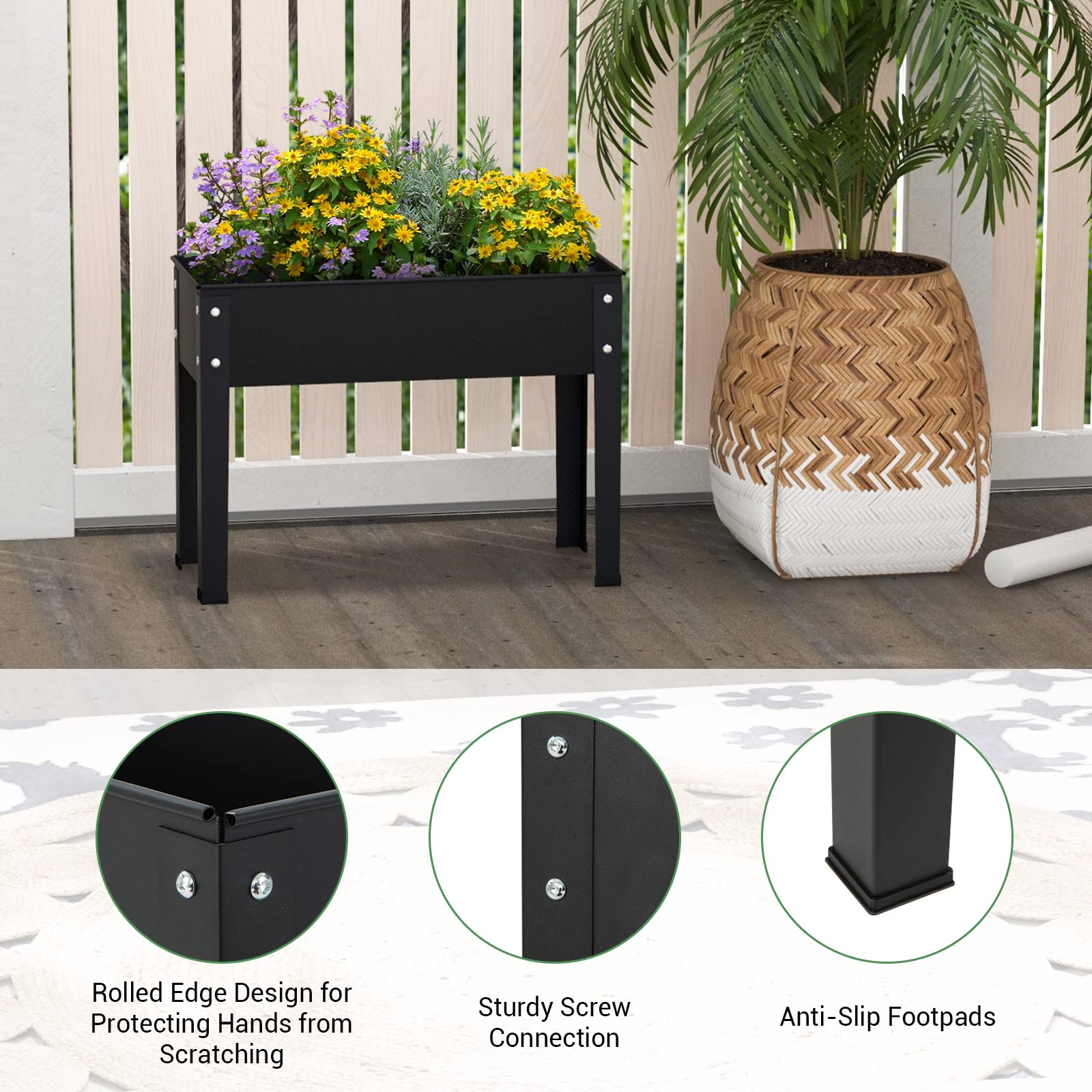 Giantex Raised Garden Bed, Metal Planter Box with Legs, Drain Hole, Outdoor Indoor Elevated Garden Box 