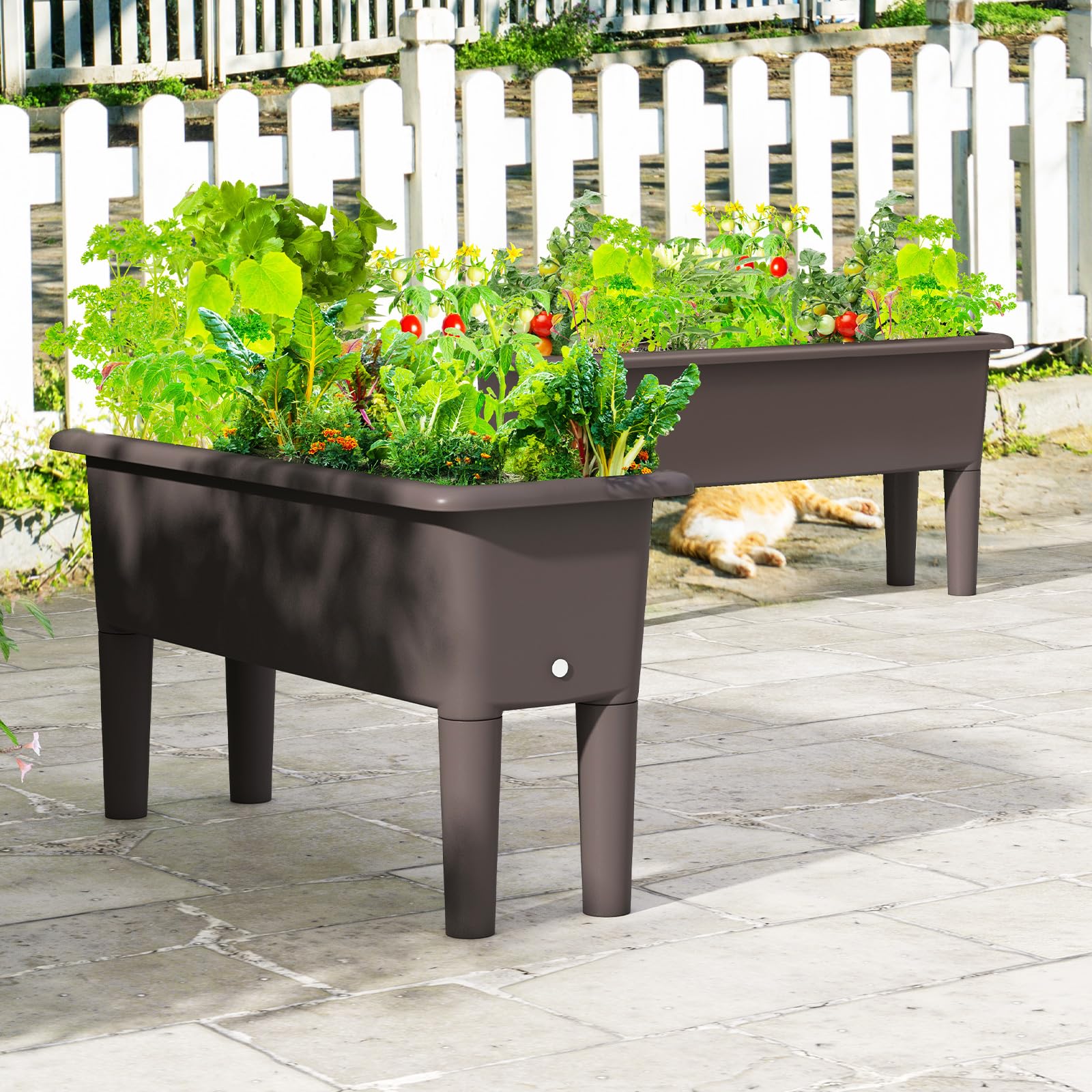 Giantex Raised Garden Beds Outdoor Set of 2, Self-Watering Planter Box with Detachable Legs & Drainage Hole 