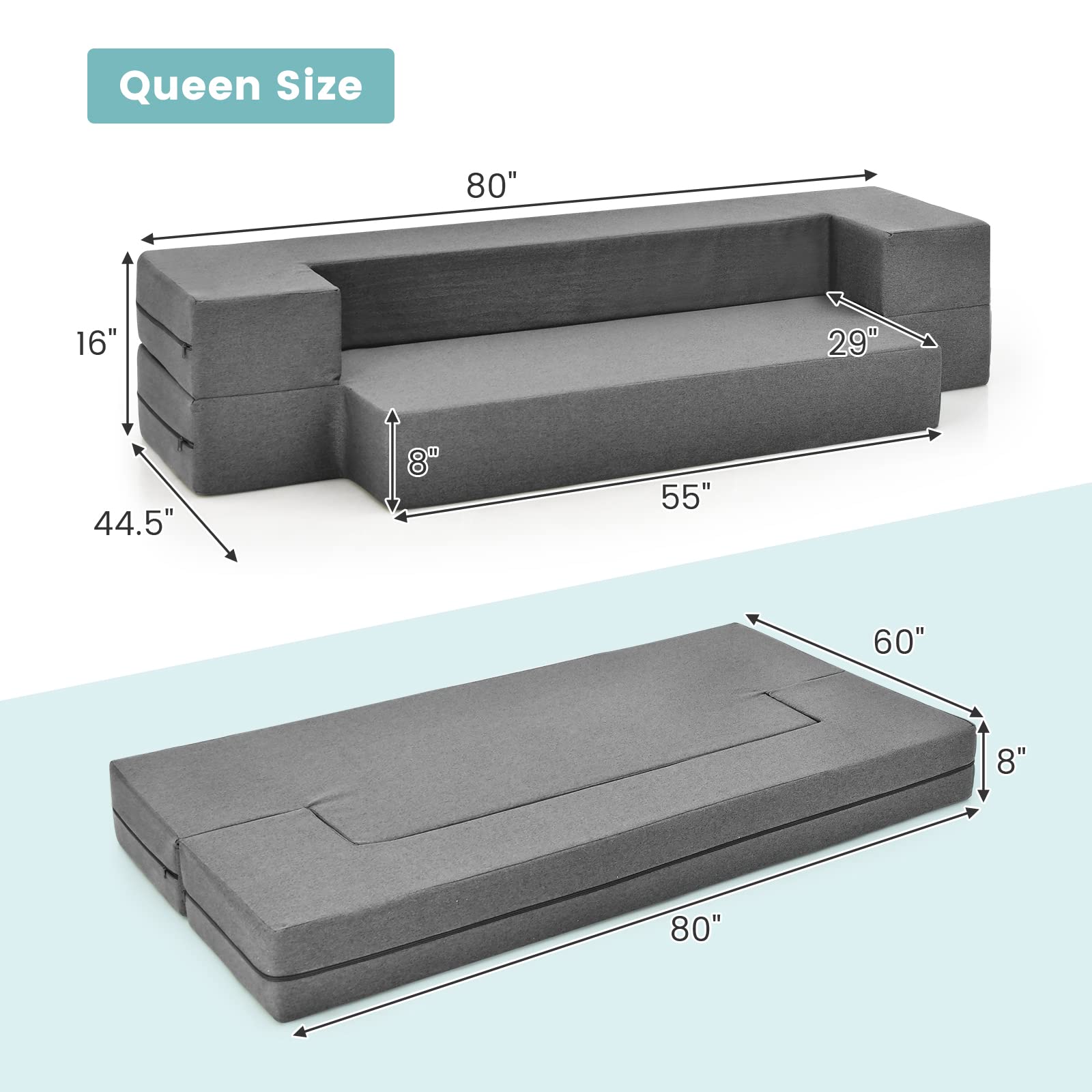 Giantex 8 Inch Folding Sofa Bed Couch, Memory Foam Futon Mattress Linen Fabric Sofa 
