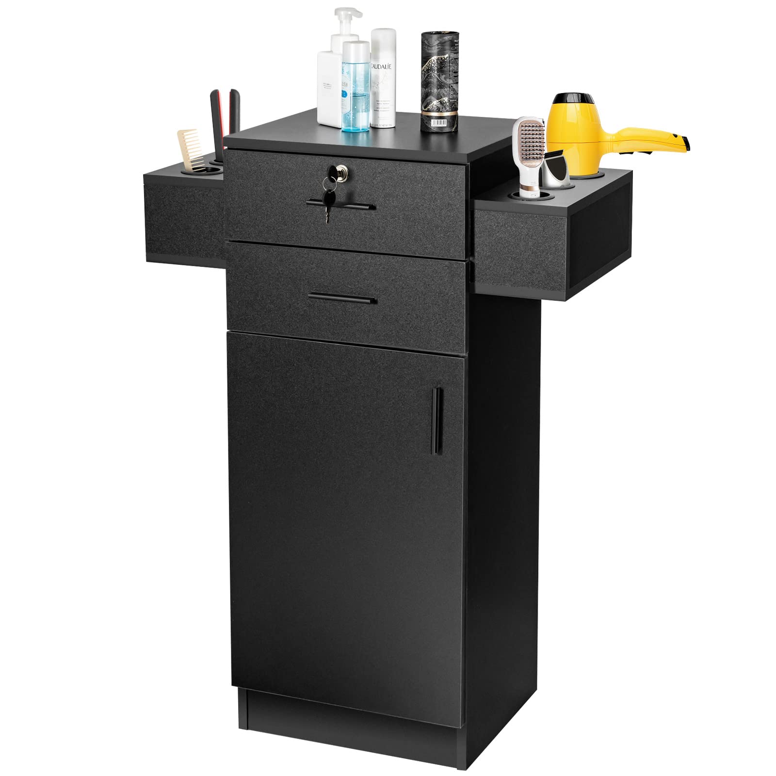 Salon Station Storage Cabinet for Hair Stylist, Black 