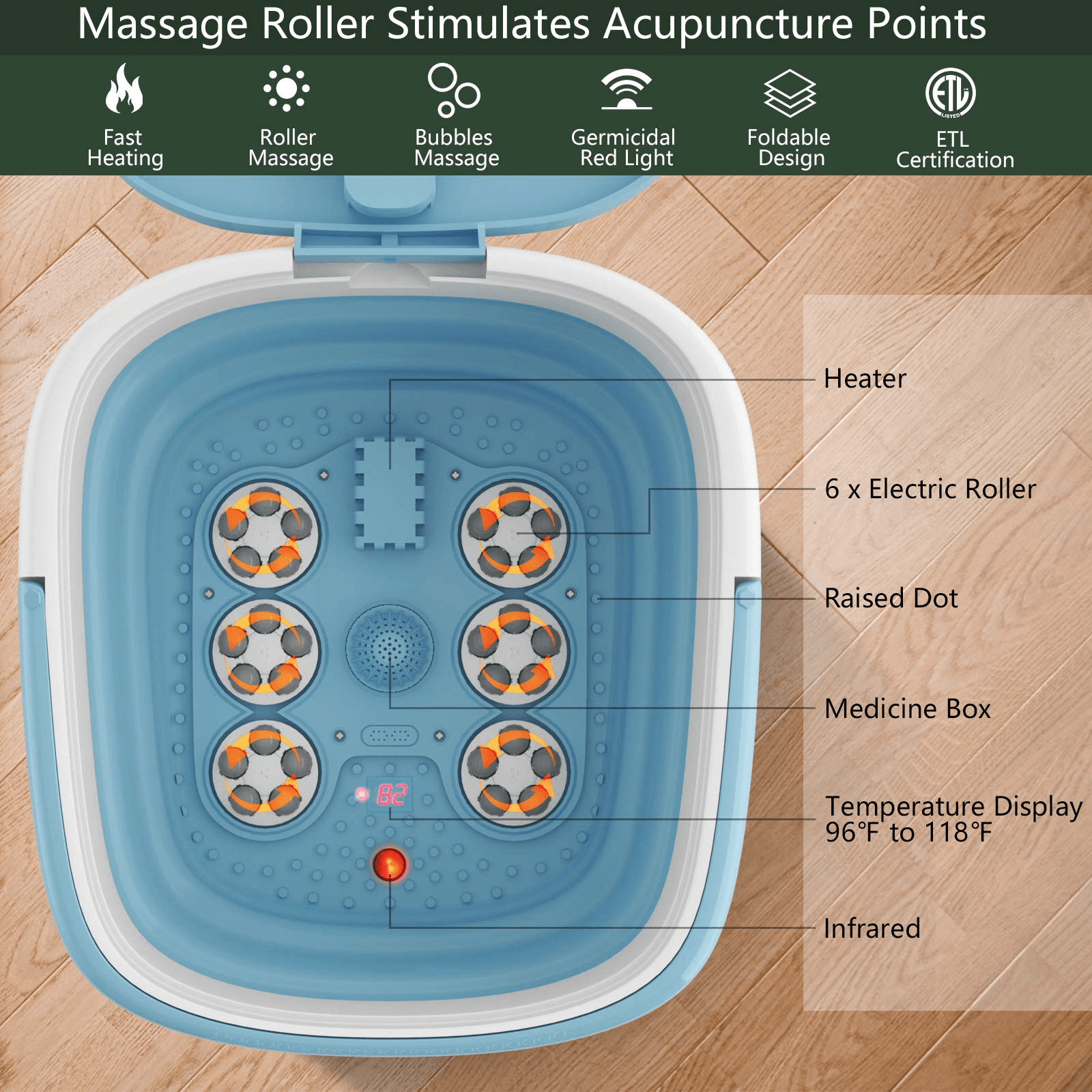 Giantex 6 in 1 Foot Spa Bath Massager Collapsible, Pedicure Tub Bath w/Folding Cover, Feet Salon Tub (Blue/Gray) 