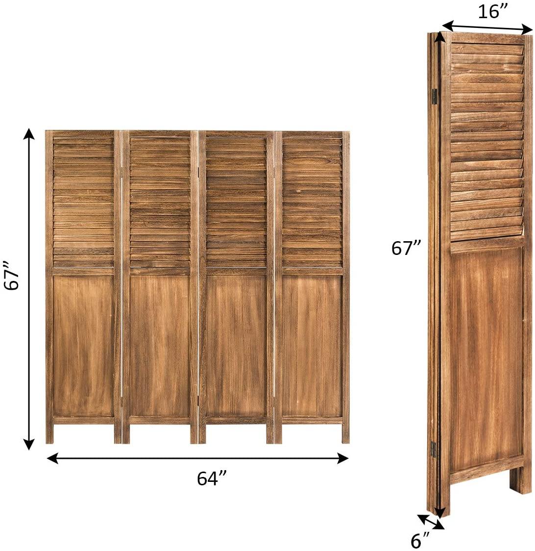 4 Panel 6 ft Wooden Folding Screen Room Divider