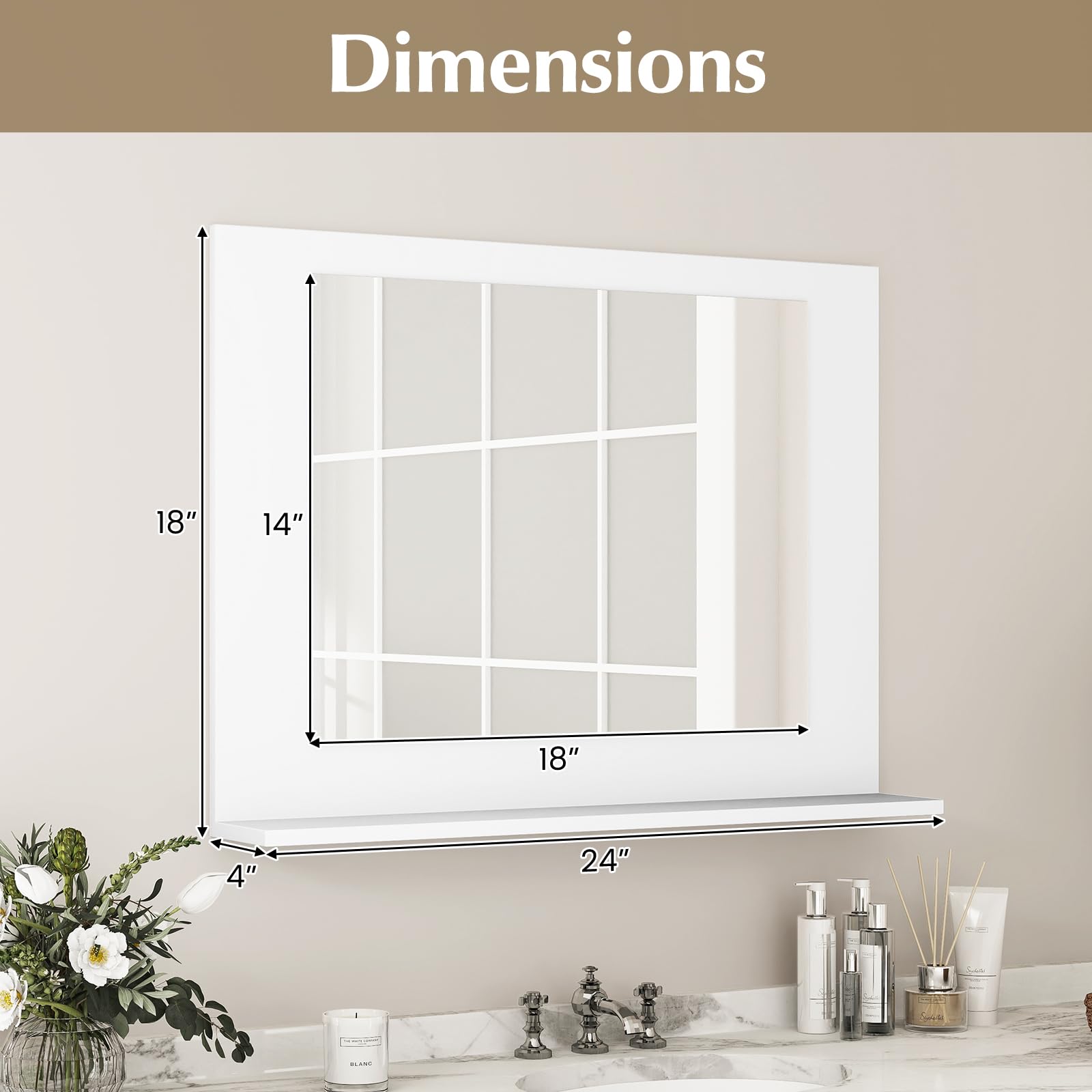 CHARMAID Bathroom Mirror with Shelf - 24" x 18" Wall Mirror Over Bathroom Sink