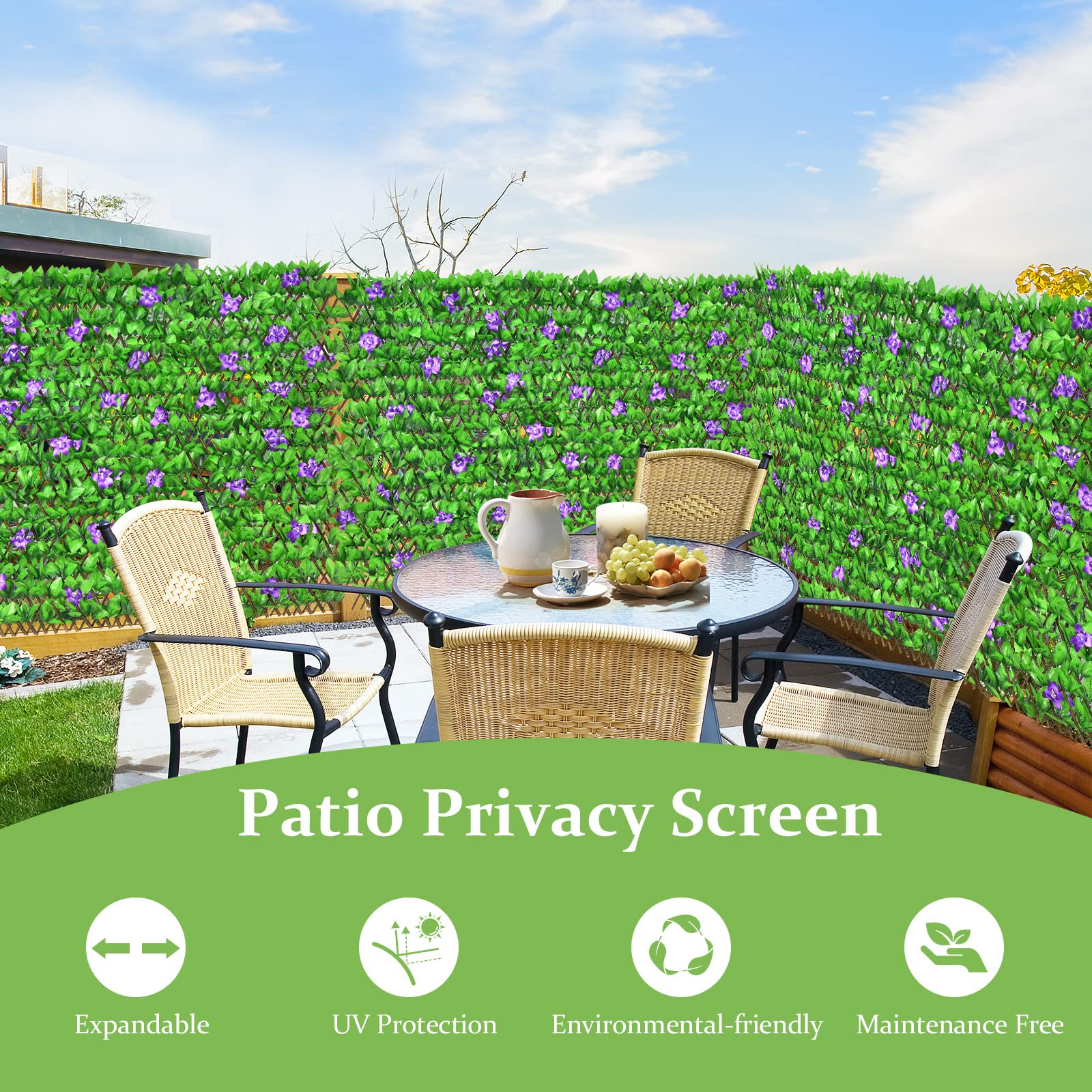 Expandable Fence with Leaves, 6.5ft Privacy Screen Decorative Fake Ivy Fencing Panel 