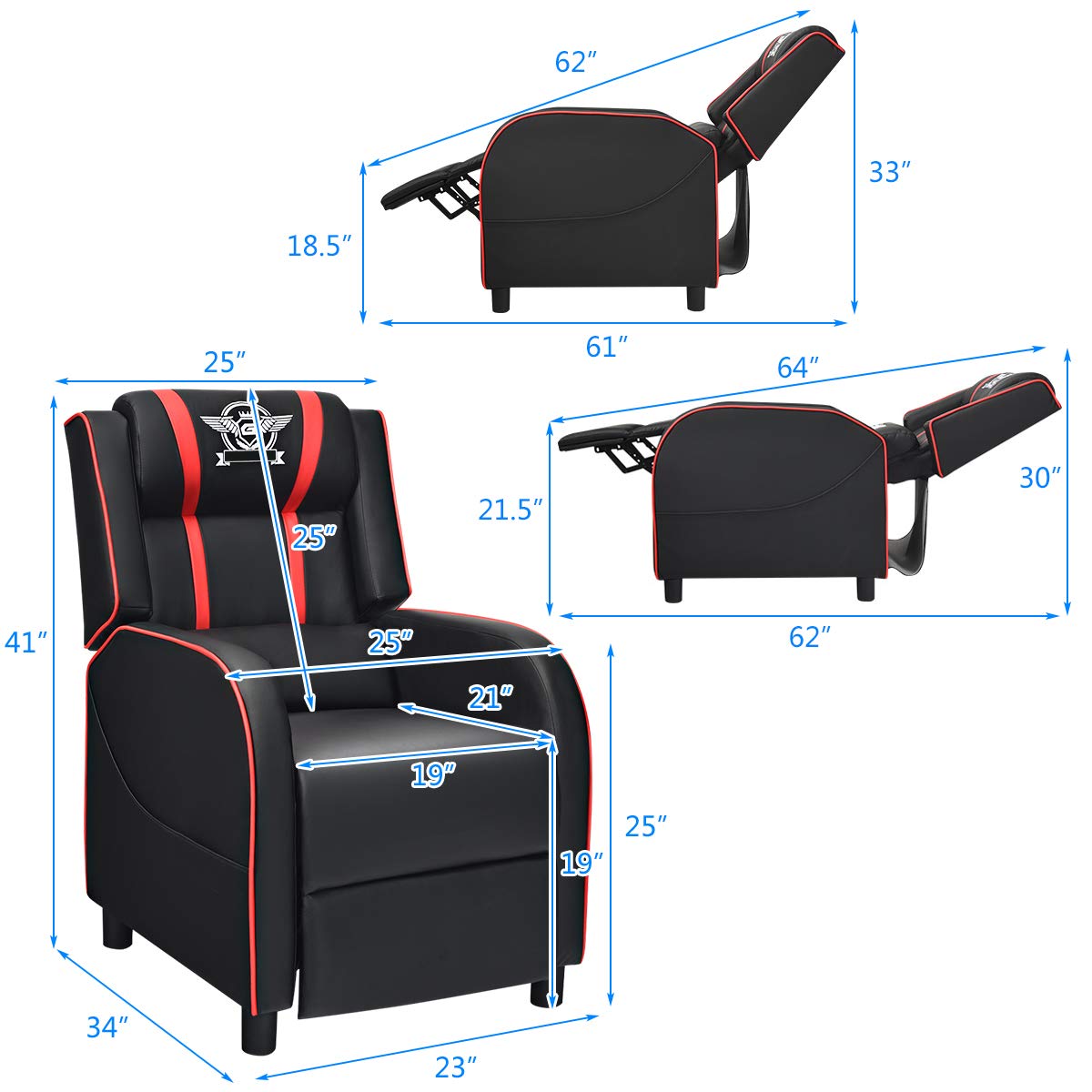 Giantex Gaming Recliner Chair, Racing Style Single Recliner Sofa w/ Cushion 