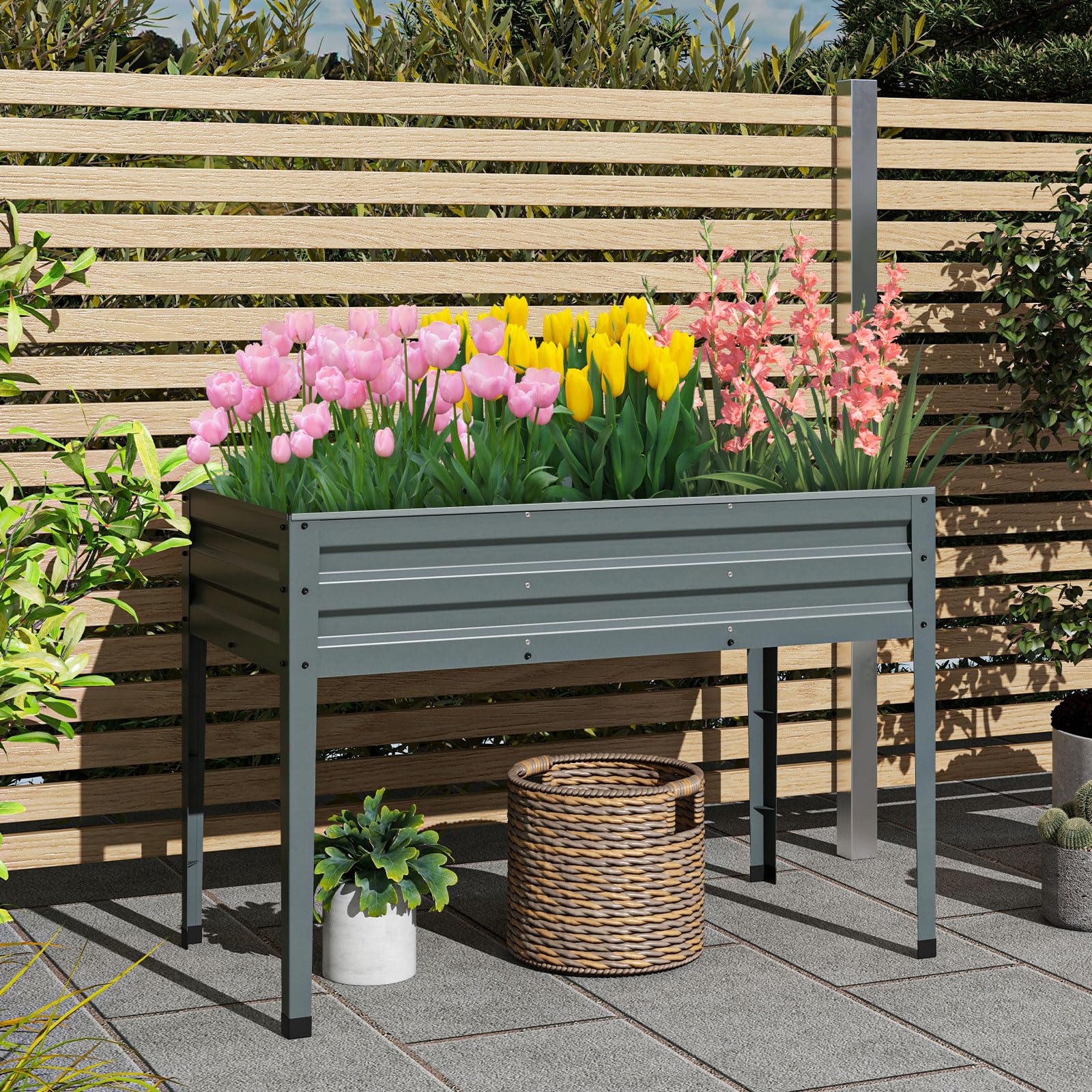Giantex Raised Garden Bed with Legs, 46”x24”x32” Galvanized Steel Planter Box with Drainage Holes for Vegetables 