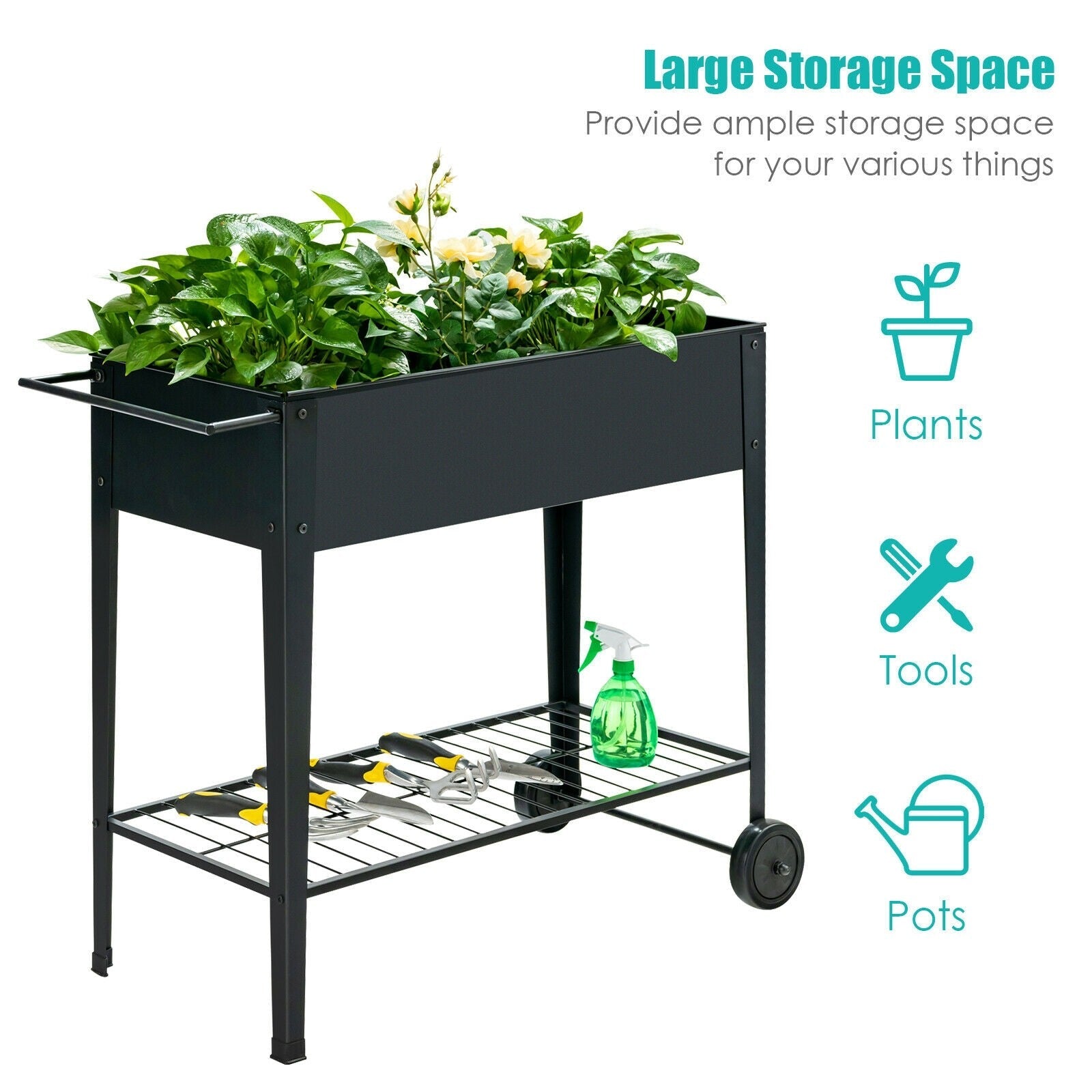 Outdoor Raised Garden Bed on Wheels with Legs 