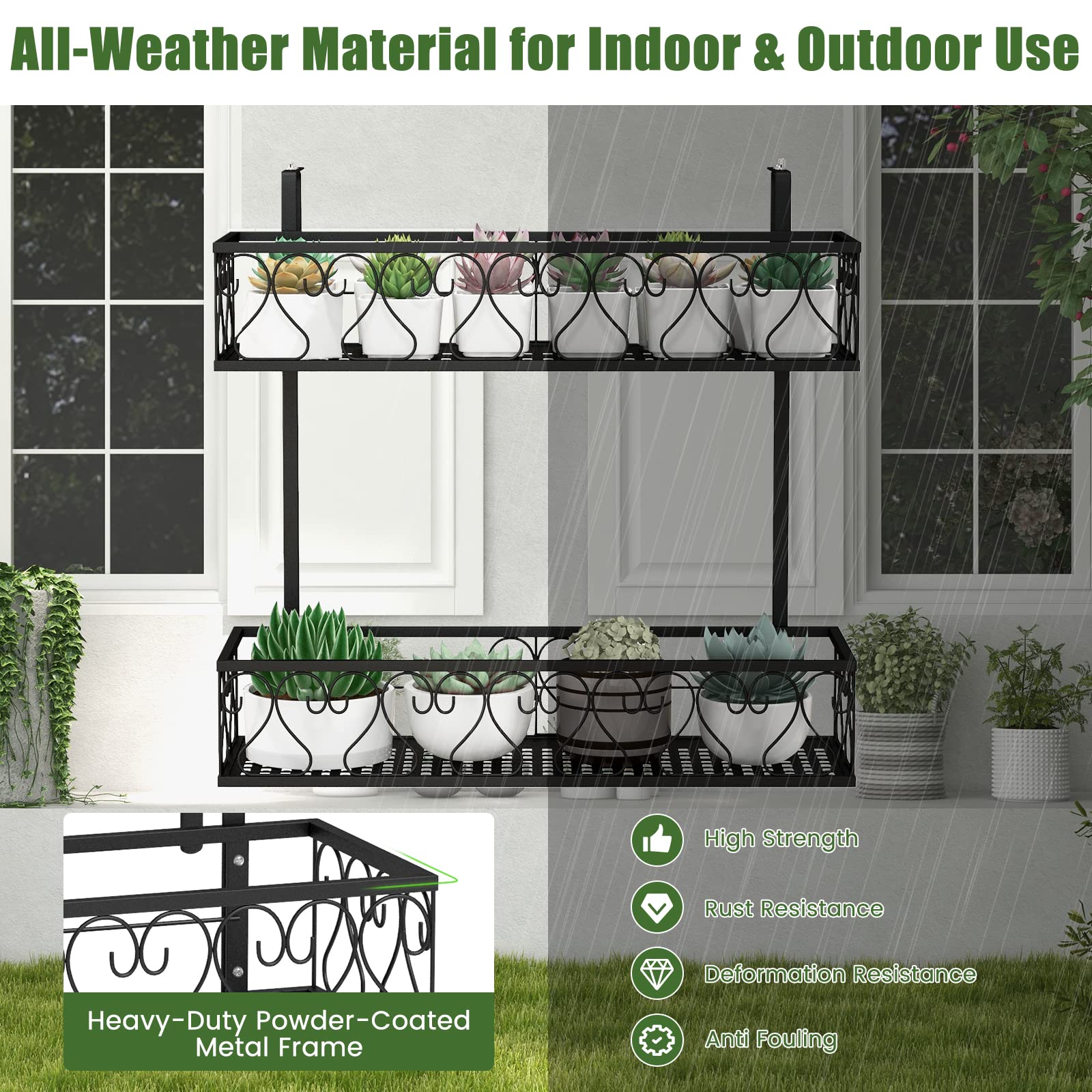 Giantex Balcoy Flower Pot Stand Rack w/ Adjustable Hooks & 2 Planter Baskets 