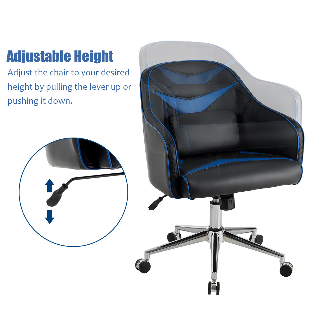 Giantex PU Leather Gaming Chair, Adjustable Height Mid-back Armchair w/ Massage Lumbar Pillow 