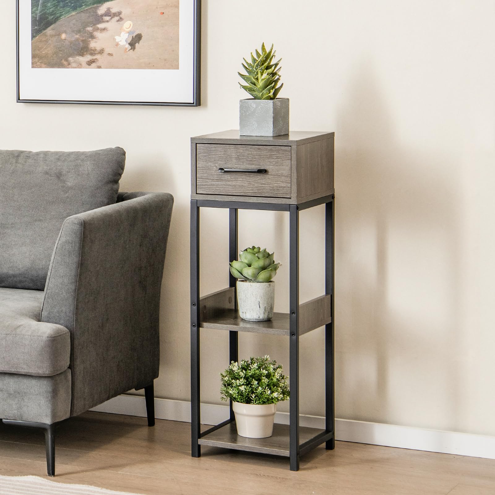Giantex 3 Tier Tall Plant Stand Indoor, 36 Inch Corner Plant Holder with Drawer & Metal Frame 