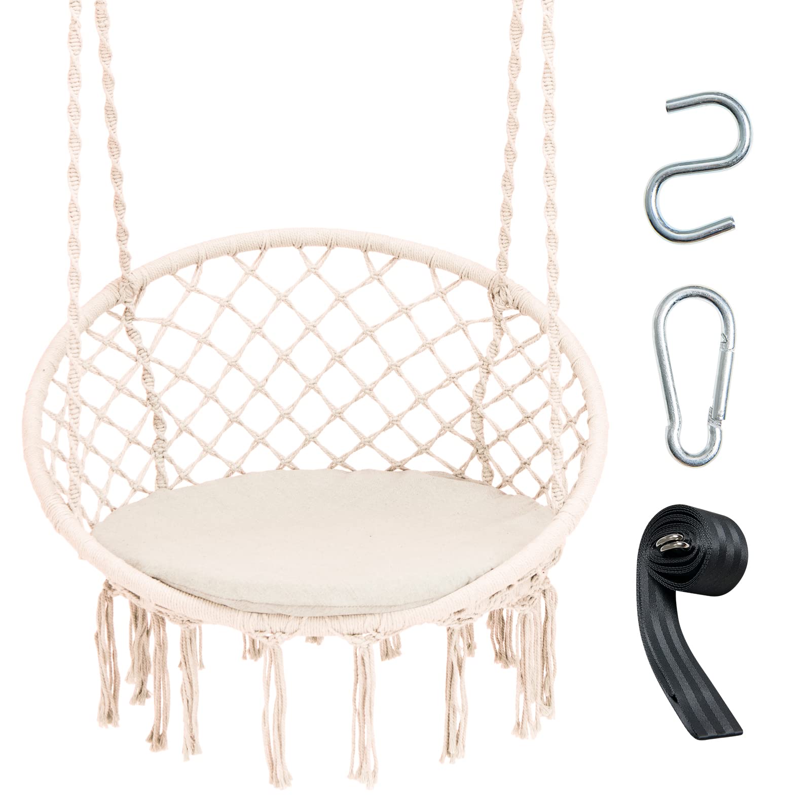 Giantex Hammock Chair Macrame Swing - Hanging Chair with Cushion and Hardware Kit, 330 LBS Weight Capacity 