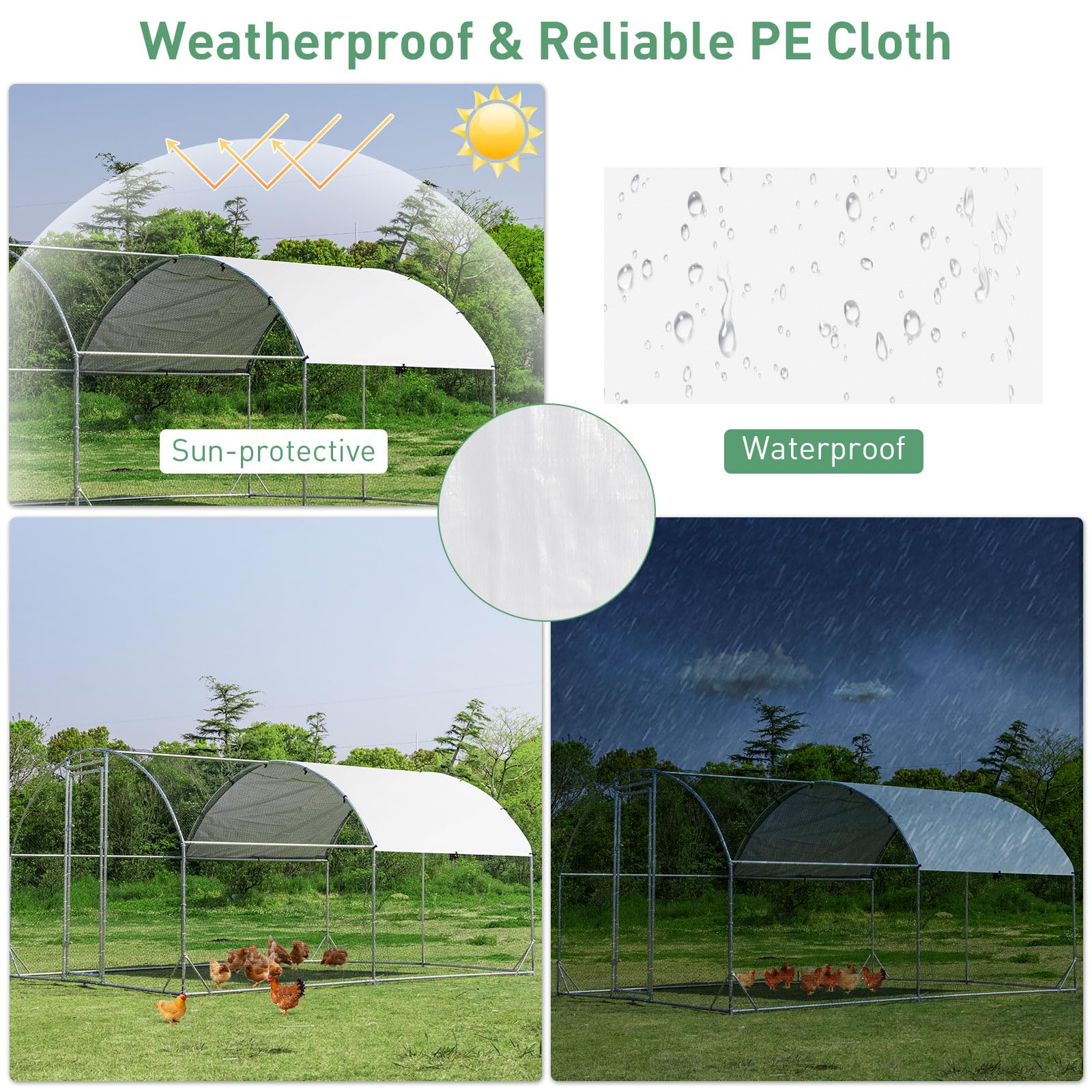 Giantex Metal Chicken Coop, Galvanized Walk-in Chicken Run with Waterproof PE Cover, Dome 