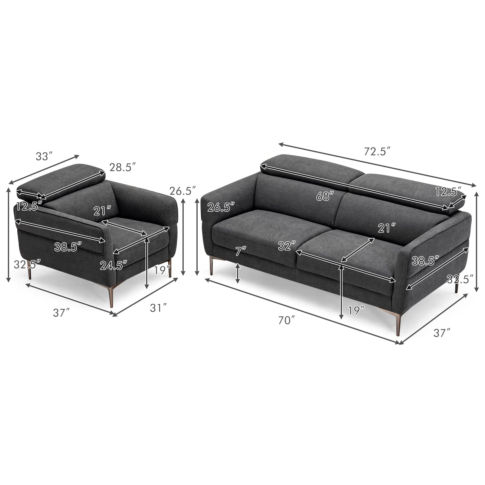 Giantex Sofa Couch and Accent Chairs Set 