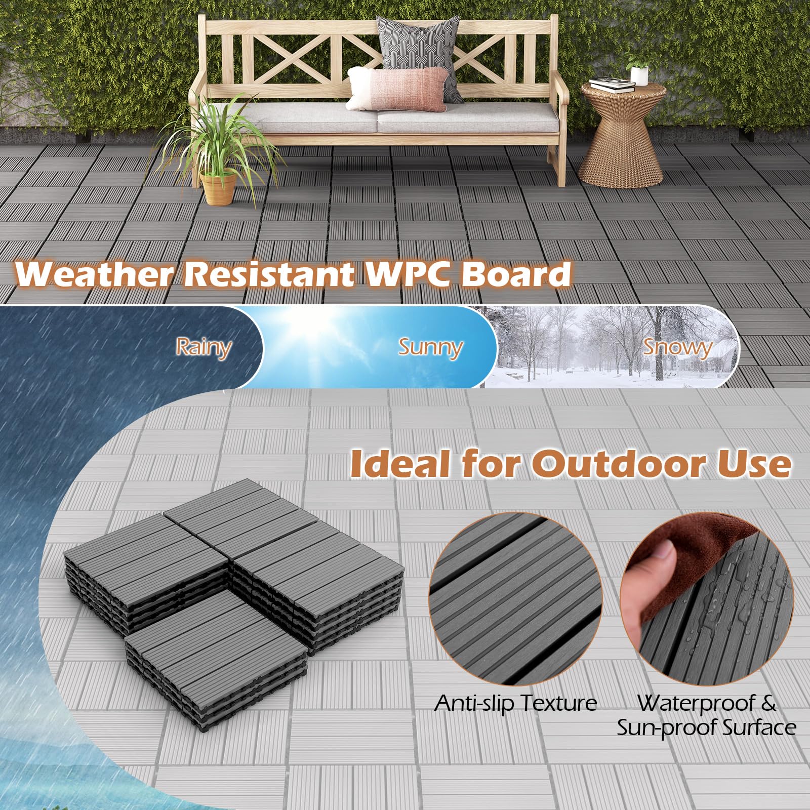 Giantex Interlocking Deck Tiles 18/36 Pack - 12 x 12 in Composite Outdoor Flooring Covering All Weather Use 