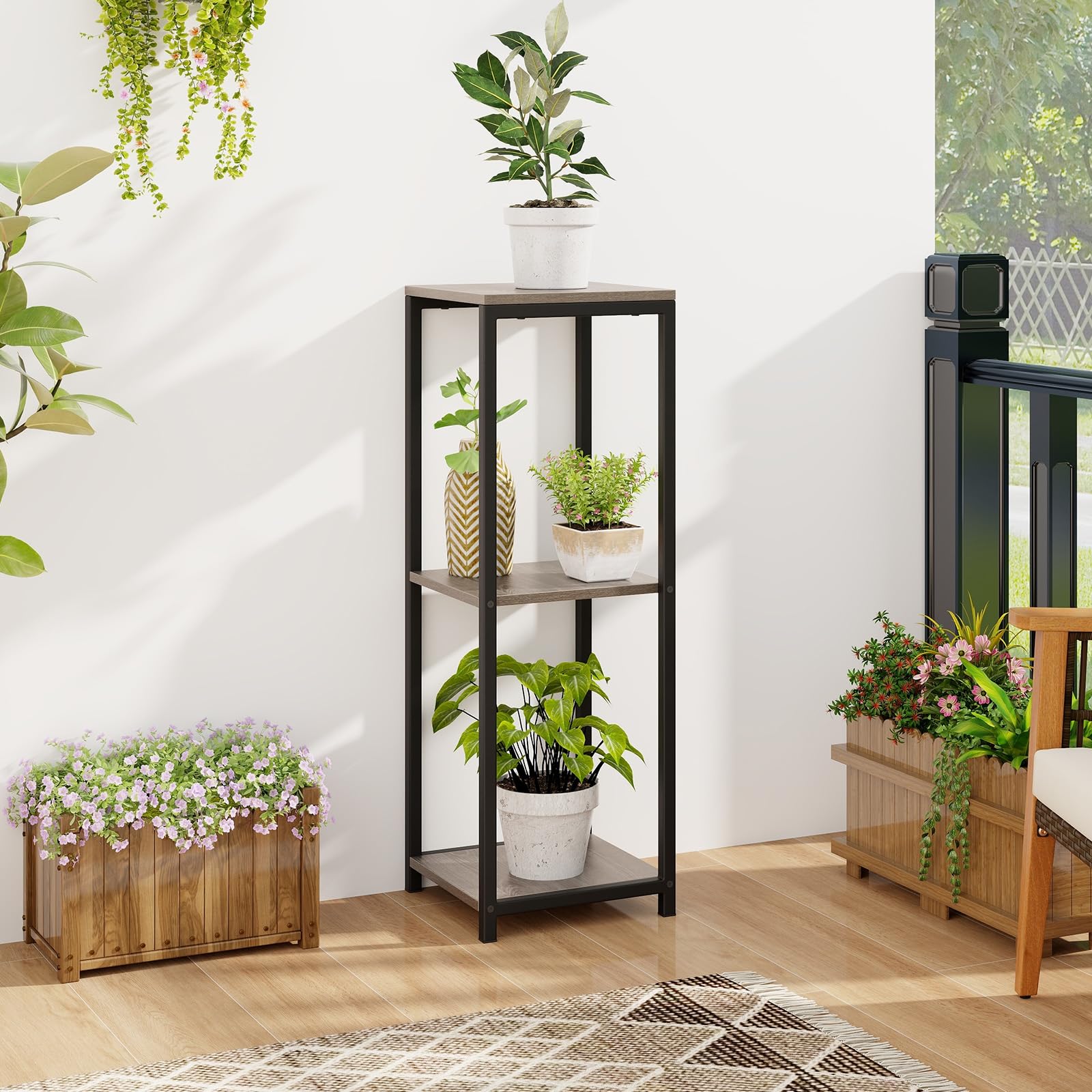 Giantex 3 Tier Tall Plant Stand Indoor, 36 Inch Corner Plant Holder with Metal Frame 