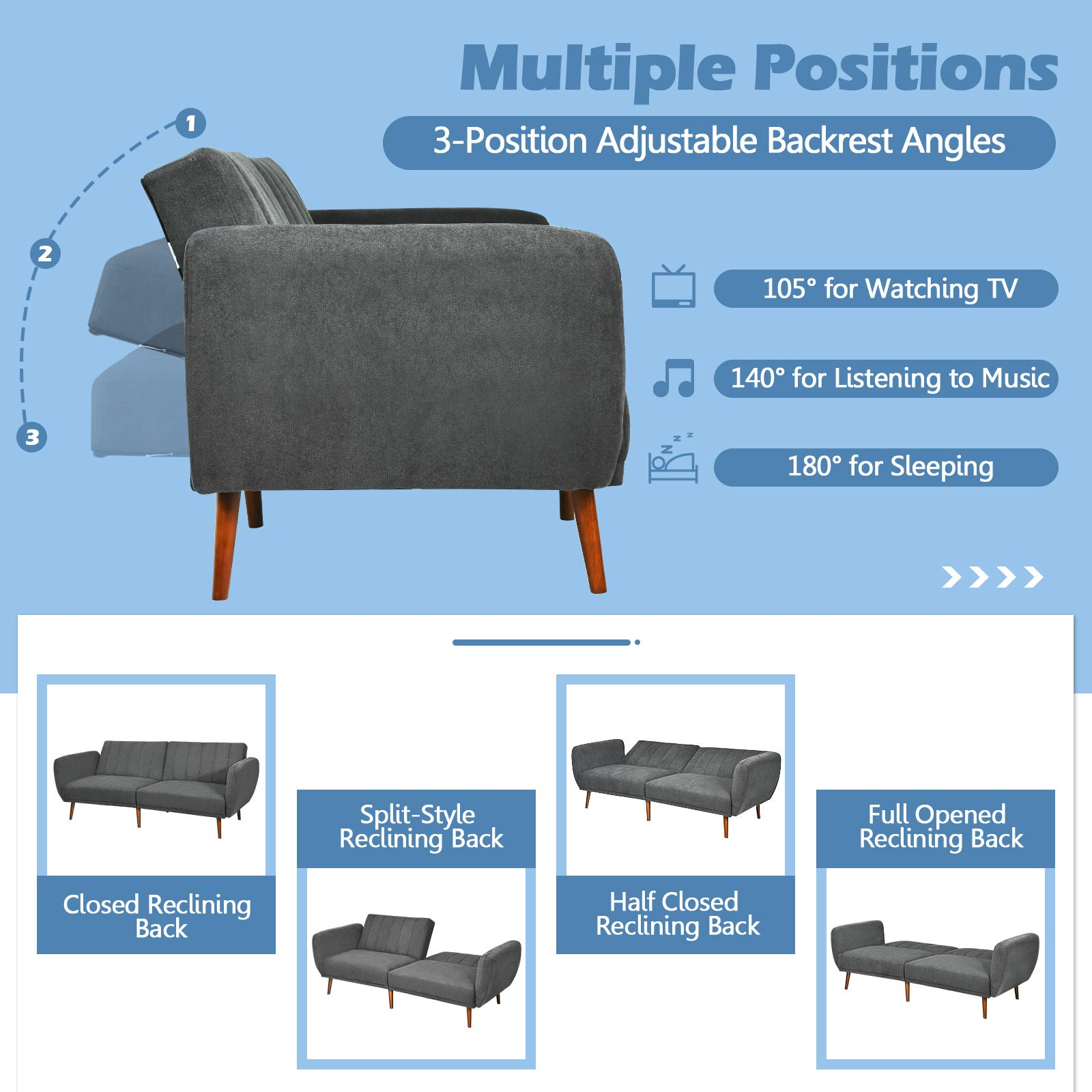 Giantex Foldable Futon Sofa Bed, Convertible Sofa Couch Upholstered Futon Sleeper Sofa with Pillow 